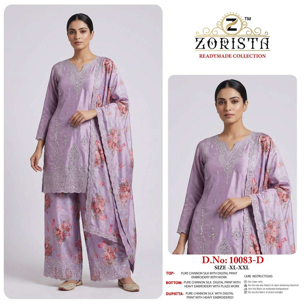 ZORISTA 10083 A TO D SERIES CHINON SILK EMBROIDERY PAKISTANI STITCHED DRESSES-00201