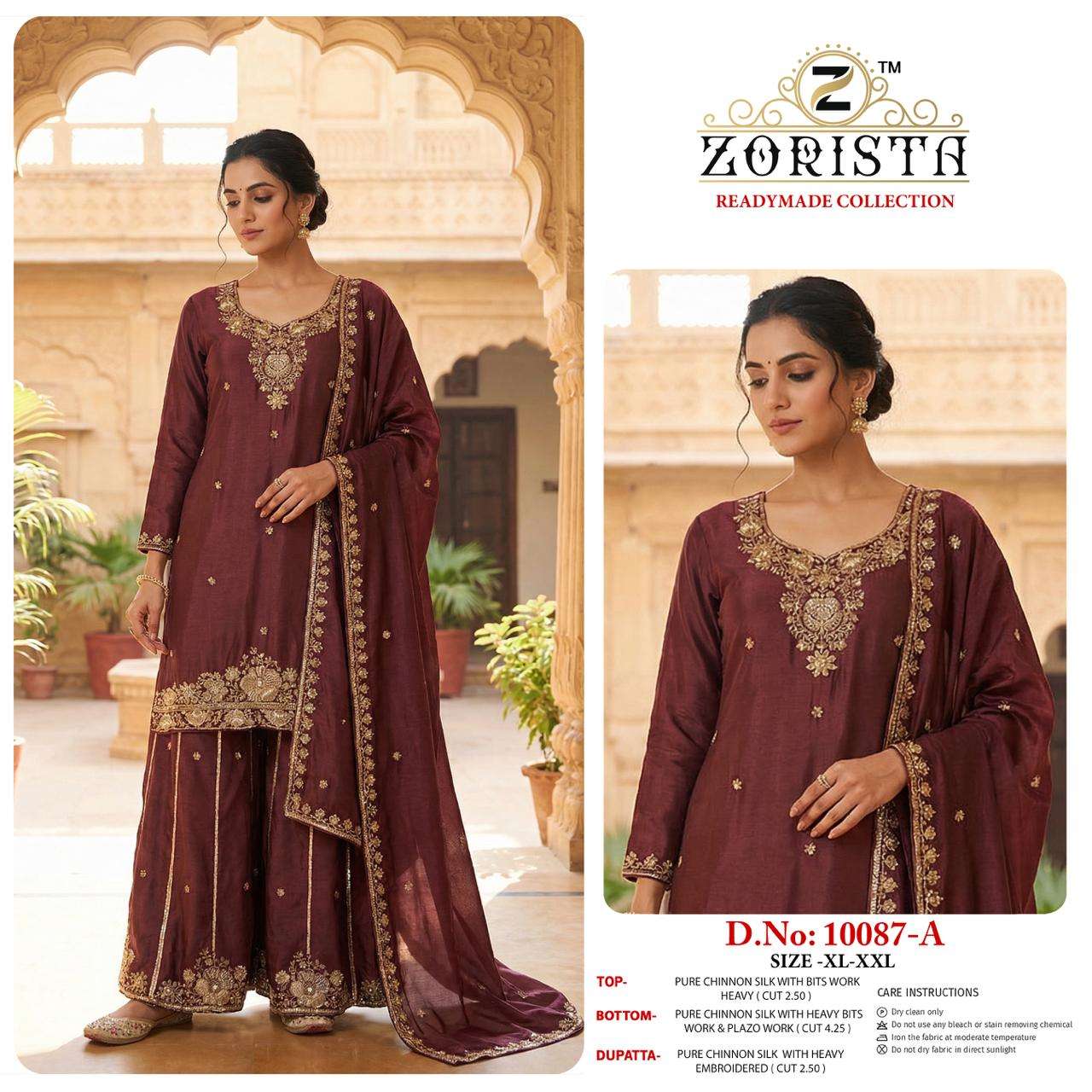 ZORISTA 10087 A TO D  SERIES CHINON SILK EMBROIDERY PREMIUM PAKISTANI DRESSES-00201