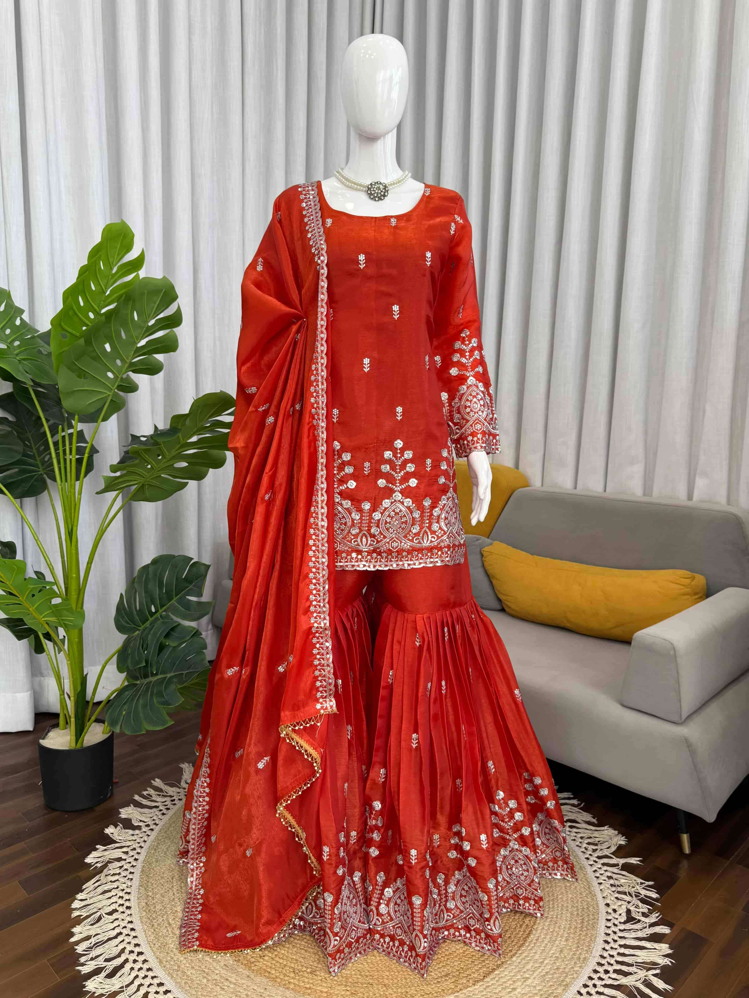 1601 HIT COLOUR BY ASLIWHOLESALE JIMMY CHOO EMBROIDERY SHARARA SUITS - 00241