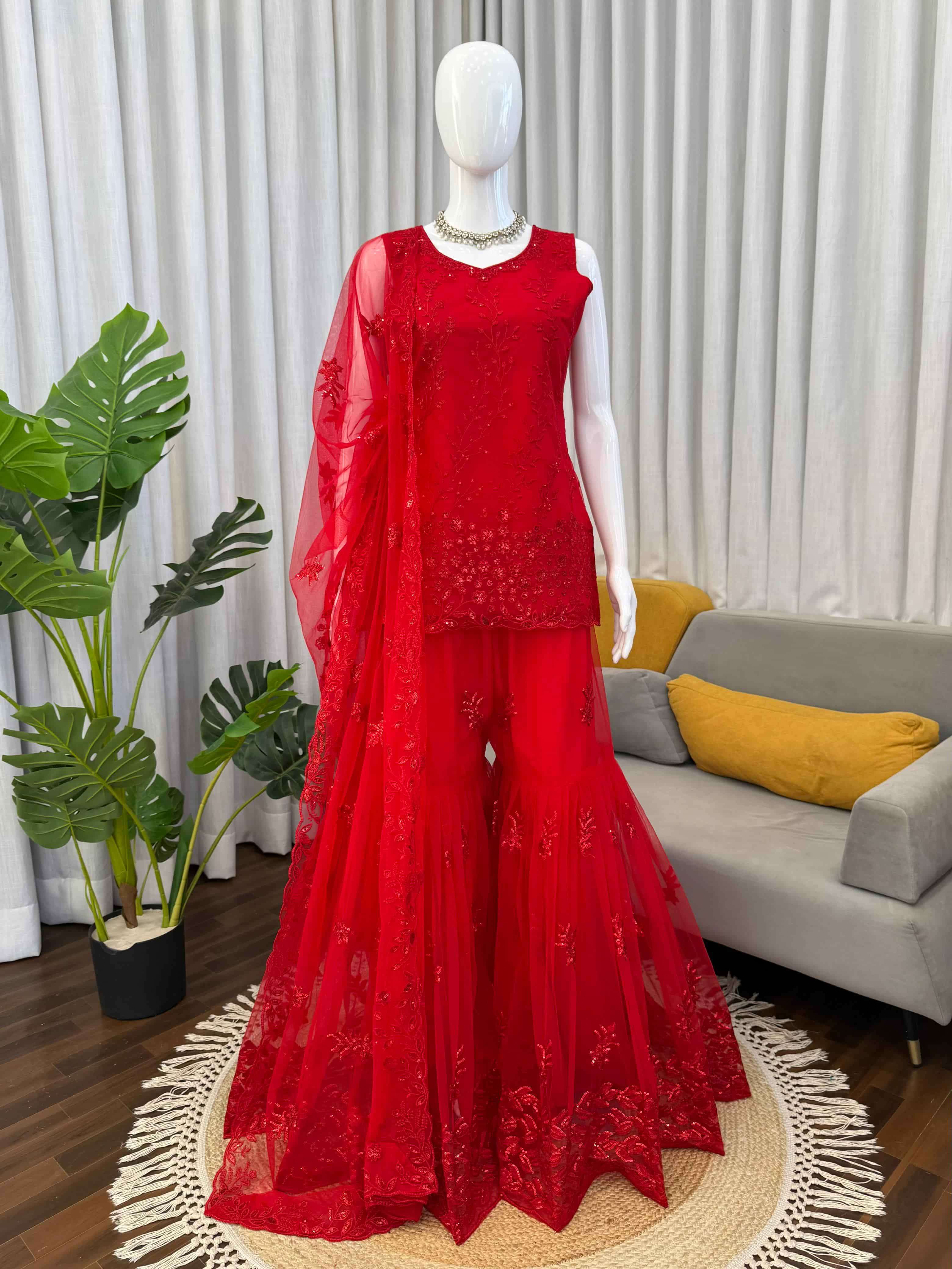 1602 HIT COLOUR BY ASLIWHOLESALE NET THREAD WITH SEQUNCE WORK DRESSES - 00241