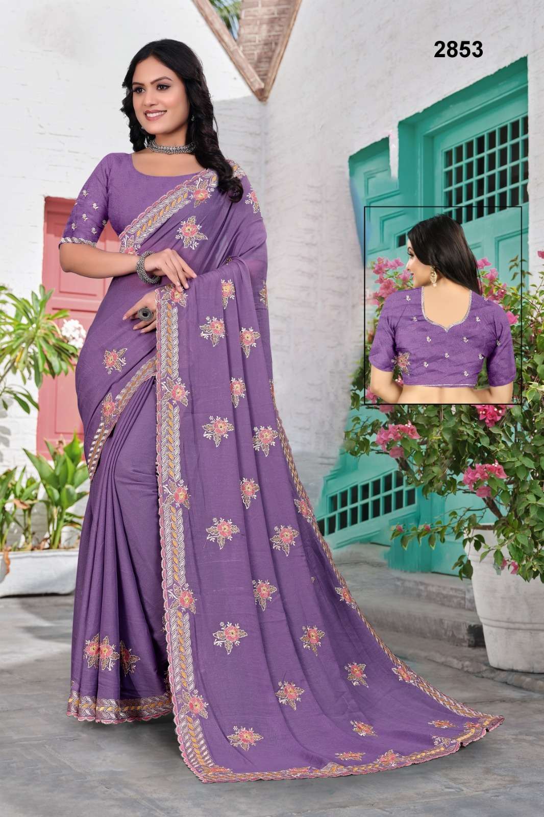 2853 COLOUR BY ASLIWHOLESALE GEORGETTE EMBROIDERY WORK SAREES - 00103