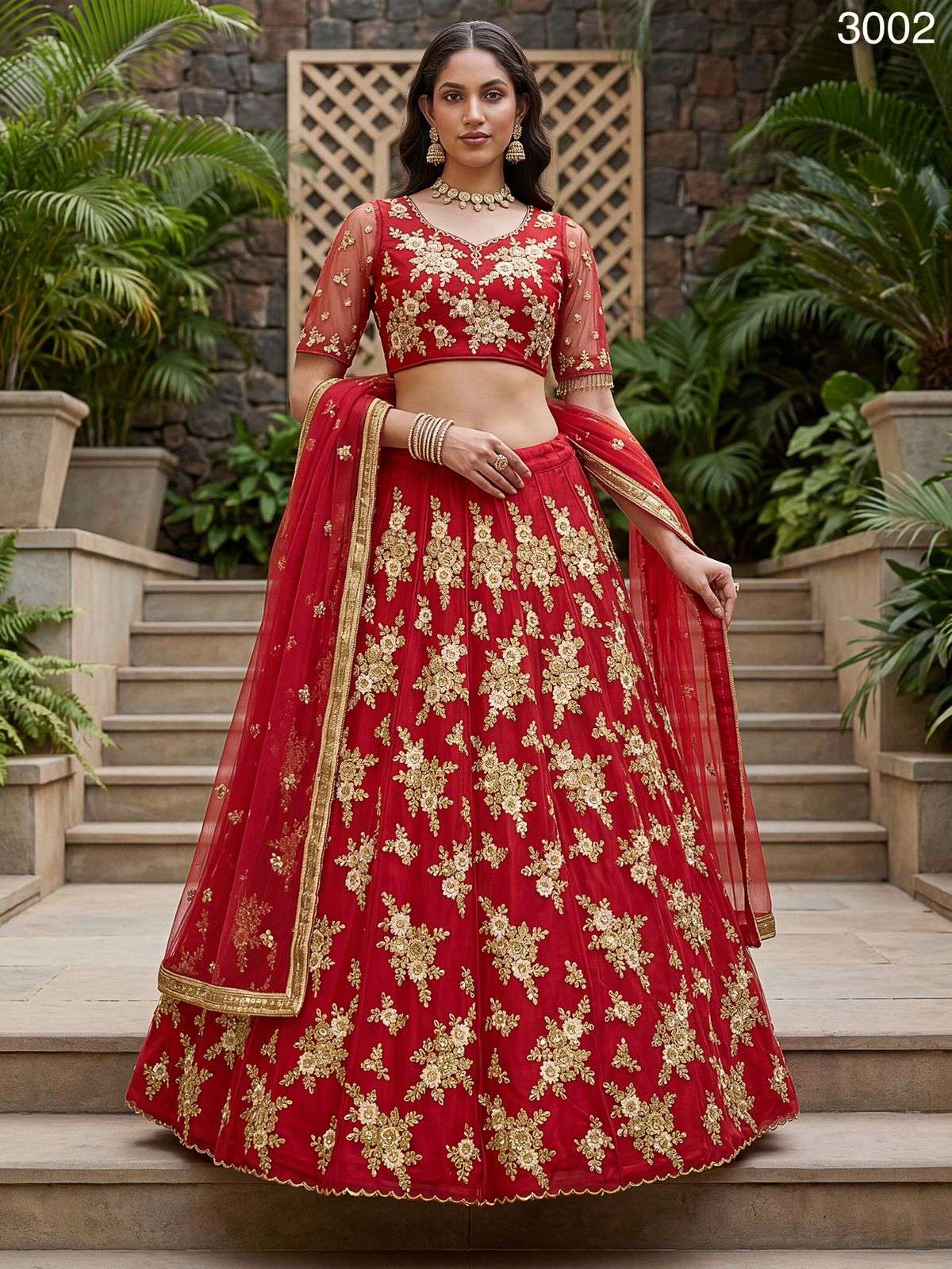3002 HIT COLOUR BY ASLIWHOLESALE NET EMBROIDERY SEMI-STITCHED LEHENGAS-00130