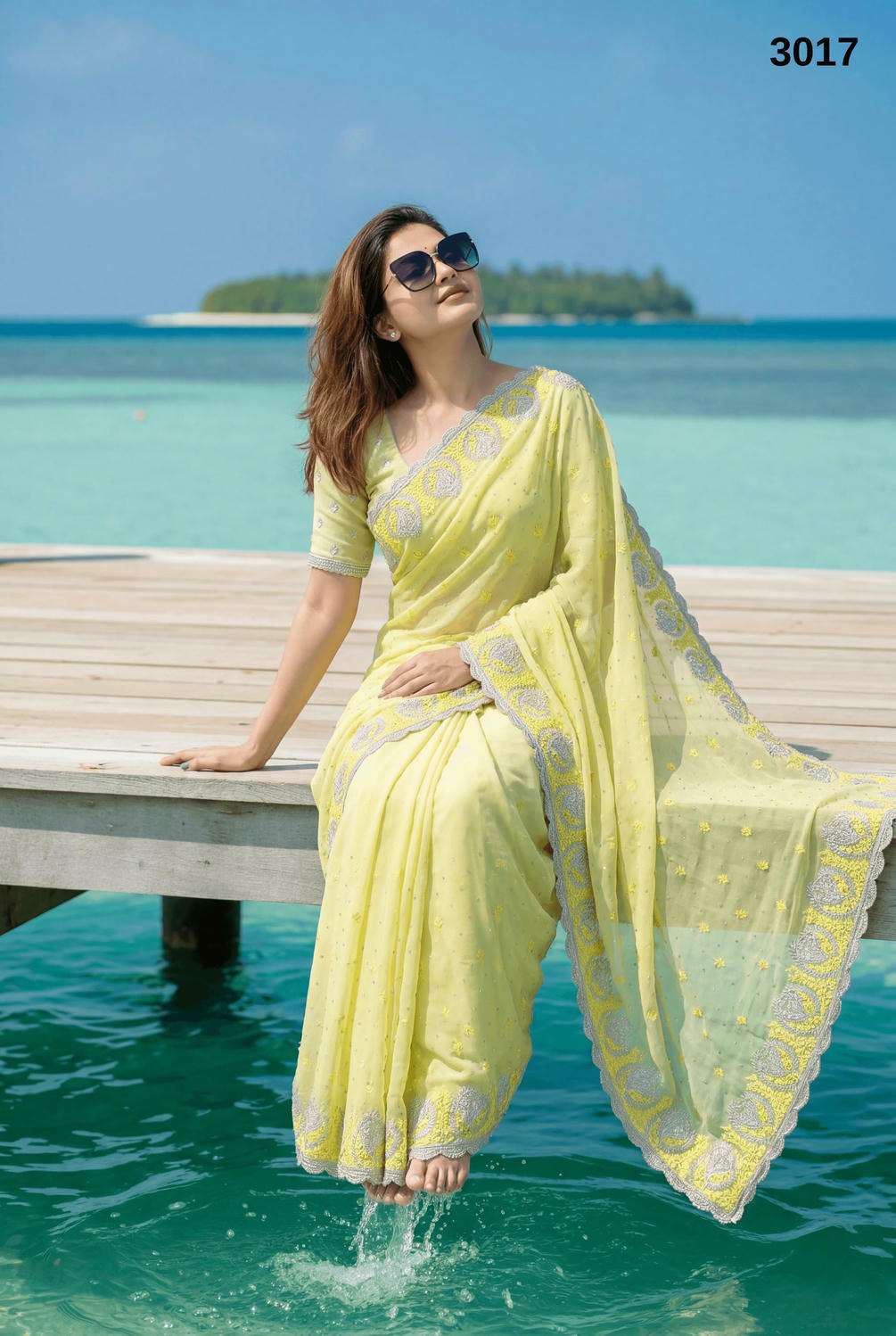 3017 COLOUR BY ASLIWHOLESALE CHIFFON EMBROIDERY WORK WITH STONE WORK SAREES-00103