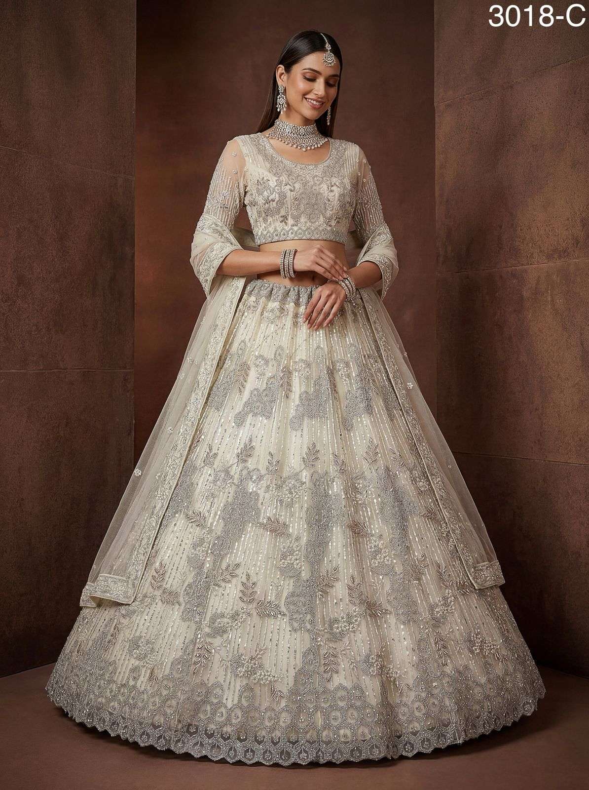 3018 HIT COLOUR BY ASLIWHOLESALE NET EMBROIDERY SEMI-STITCHED LEHENGAS-00130