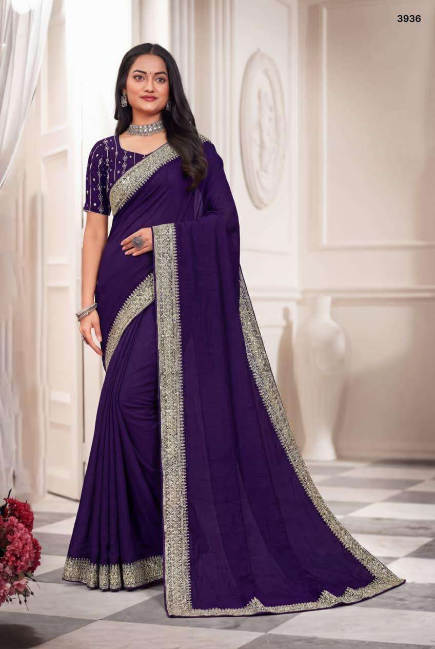 3936 COLOUR BY ASLIWHOLESALE VICHITRA SILK EMBROIDERY STONE WORK SAREES-00103