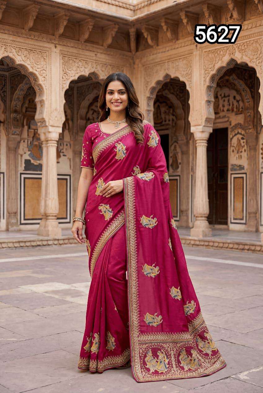 5627 COLOUR BY ASLIWHOLESALE FANCY SILK EMBROIDERY WORK SAREES - 00103