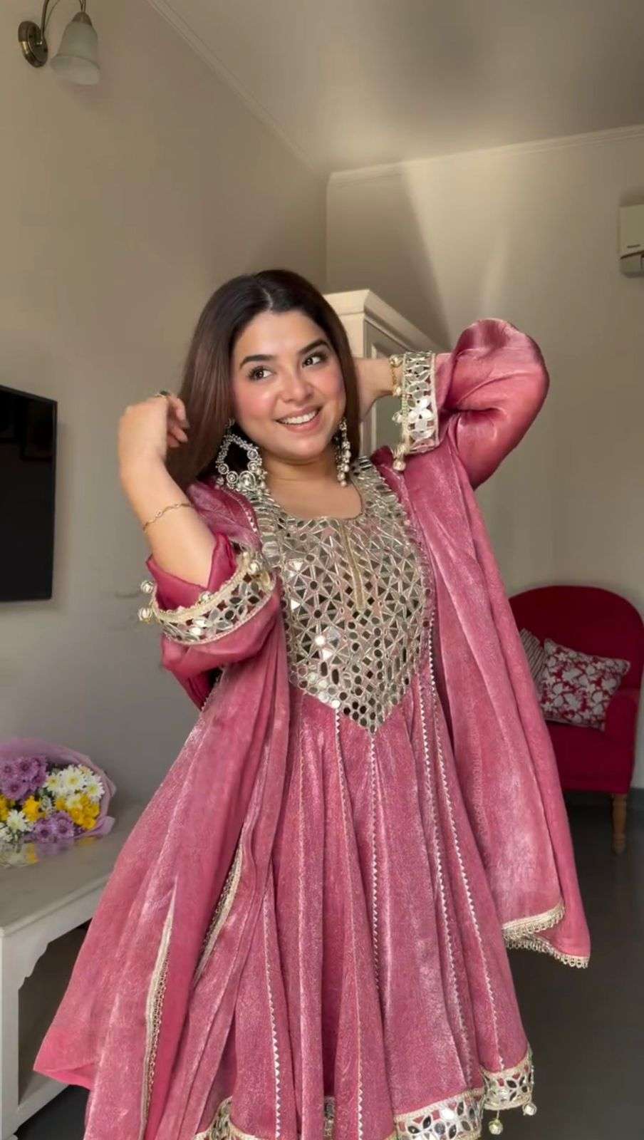 6017 HIT COLOUR BY ASLIWHOLESALE CRUSH MIRROR WORK WITH THREAD DRESSES - 00242