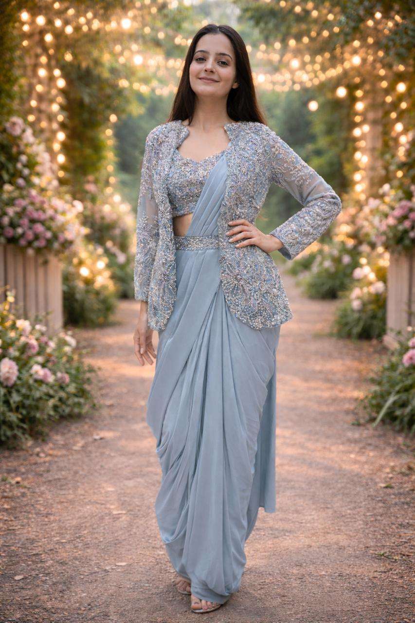 62 DESIGN BY ASLIWHOLESALE CREPE SILK EMBROIDERY SEQUNCE WORK SAREES - 00287