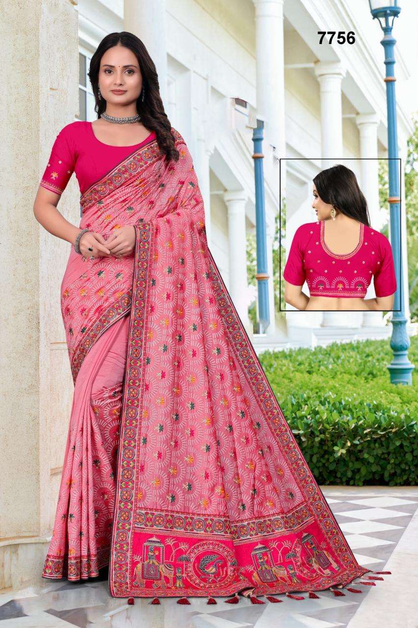 7756 COLOUR BY ASLIWHOLESALE KANCHIPURAM SILK EMBROIDERY WORK SAREES - 00103