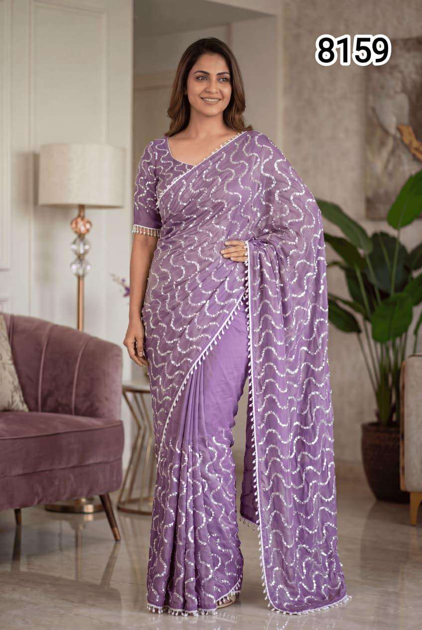 8159 COLOUR BY ASLIWHOLESALE SATIN EMBROIDERY WORK SAREES - 00103