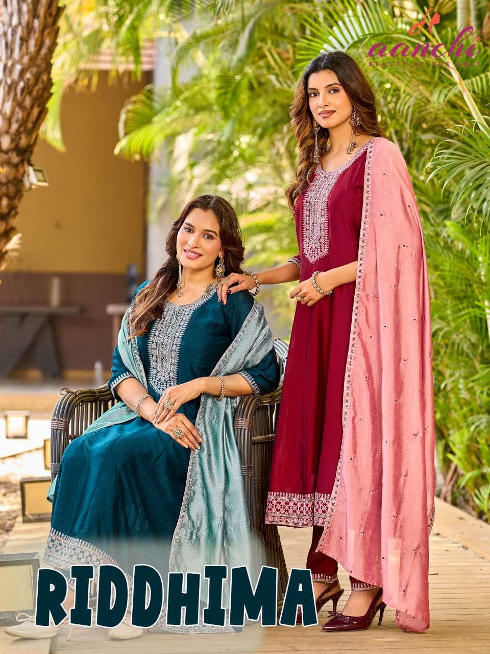 AANCHI RIDDHIMA VICHITRA SILK EMBROIDERY ANARKALI SUIT SET-00286