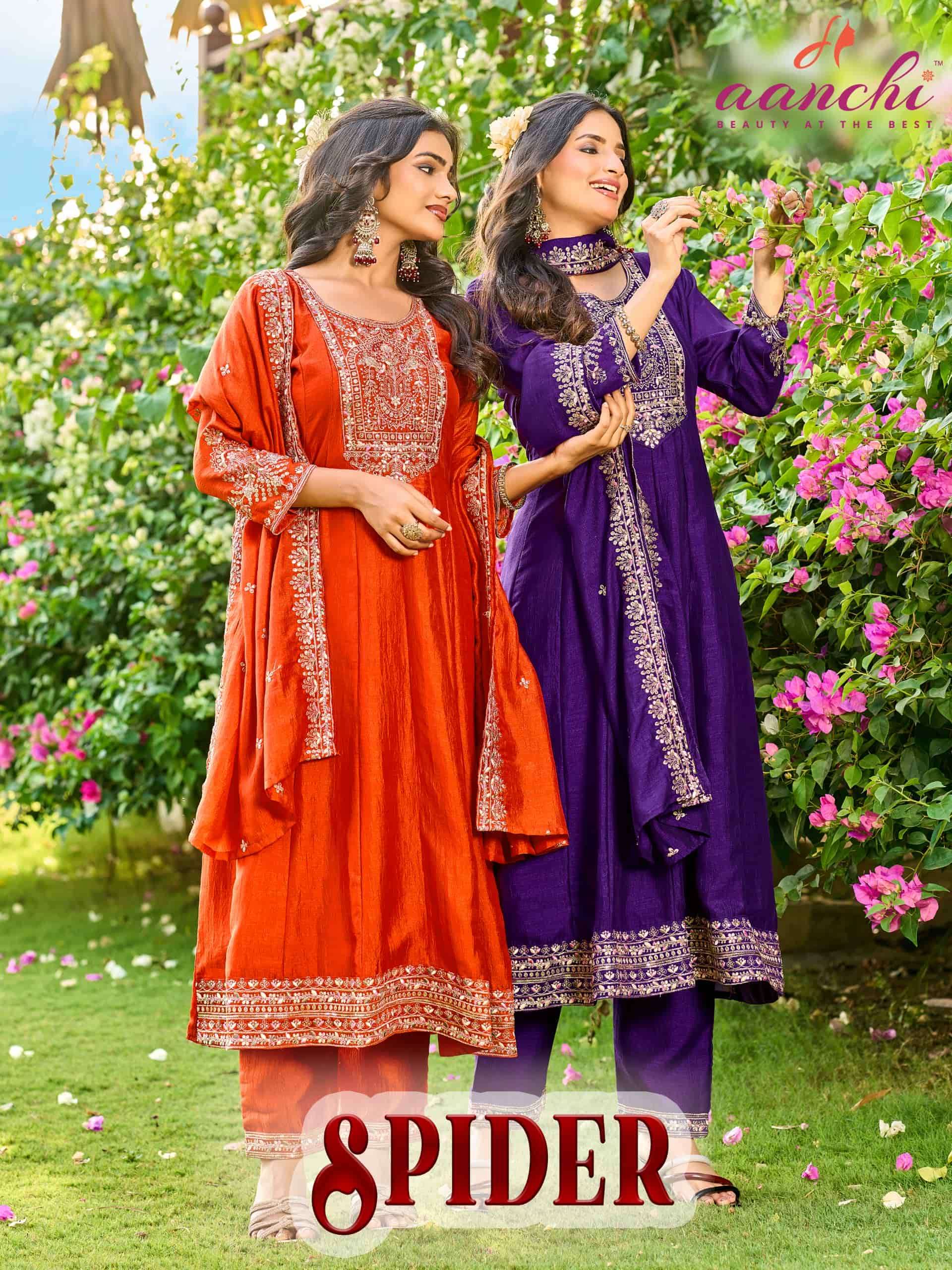 AANCHI SPIDER SILK  EMBROIDERY STITCHED DRESSES-00286