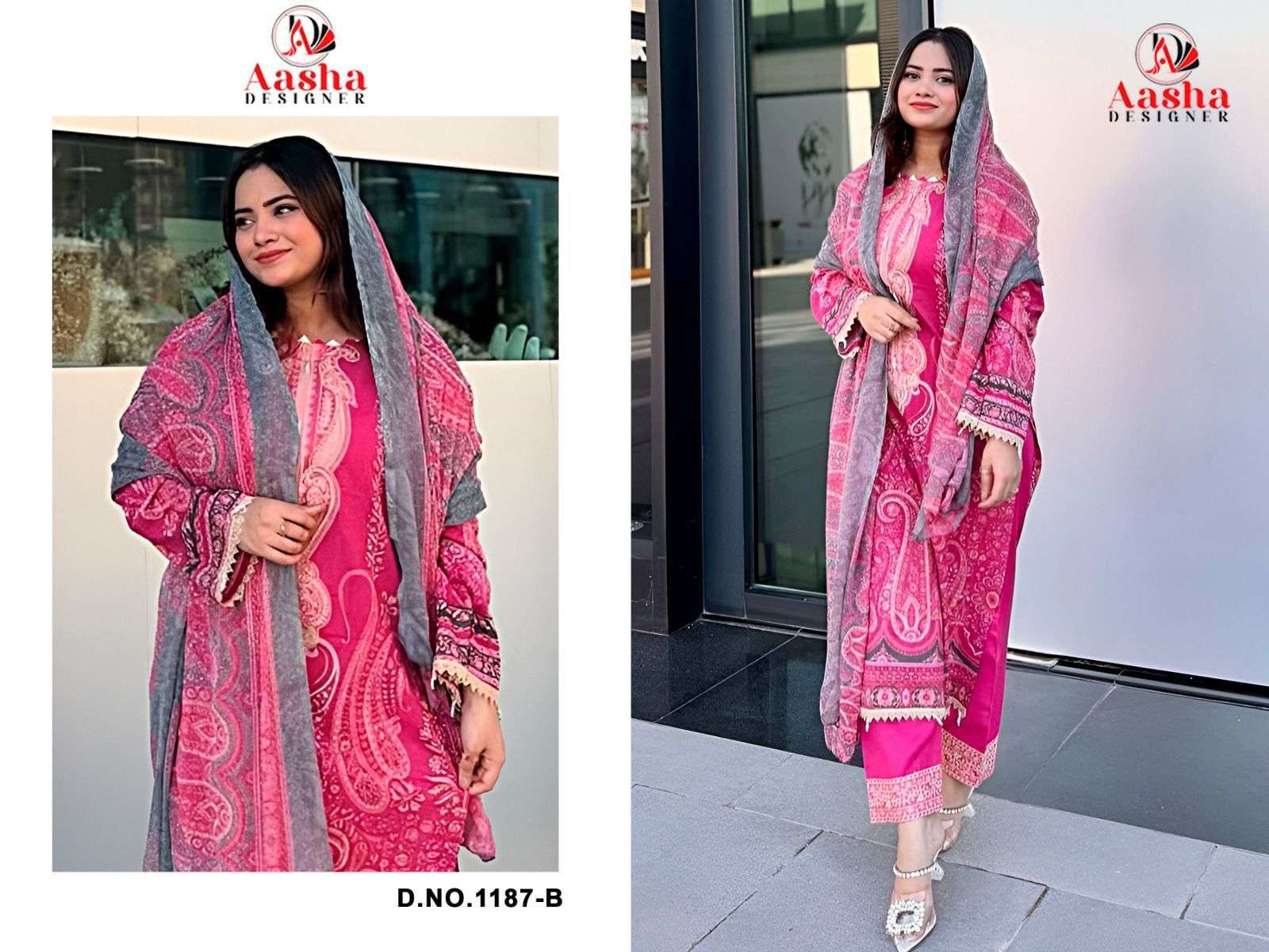 AASHA DESIGNER 1187 A TO B SERIES COTTON PRINTED SEMI-STITCHED PAKISTANI SUIT-00062