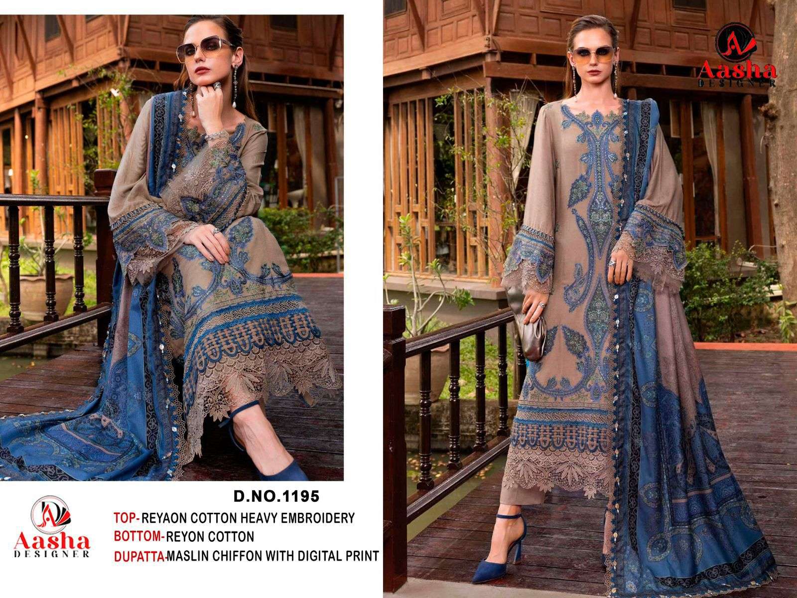 AASHA DESIGNER 1195 TO 1200 SERIES RAYON COTTON EMBROIDERY PAKISTANI SUIT SET-00062