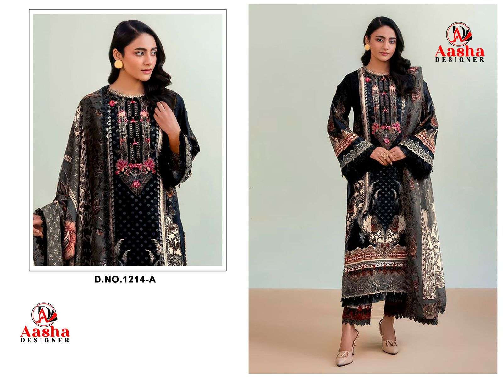 AASHA DESIGNER 1214 A TO B SERIES COTTON EMBROIDERY SEMI-STITCHED SUIT-00062