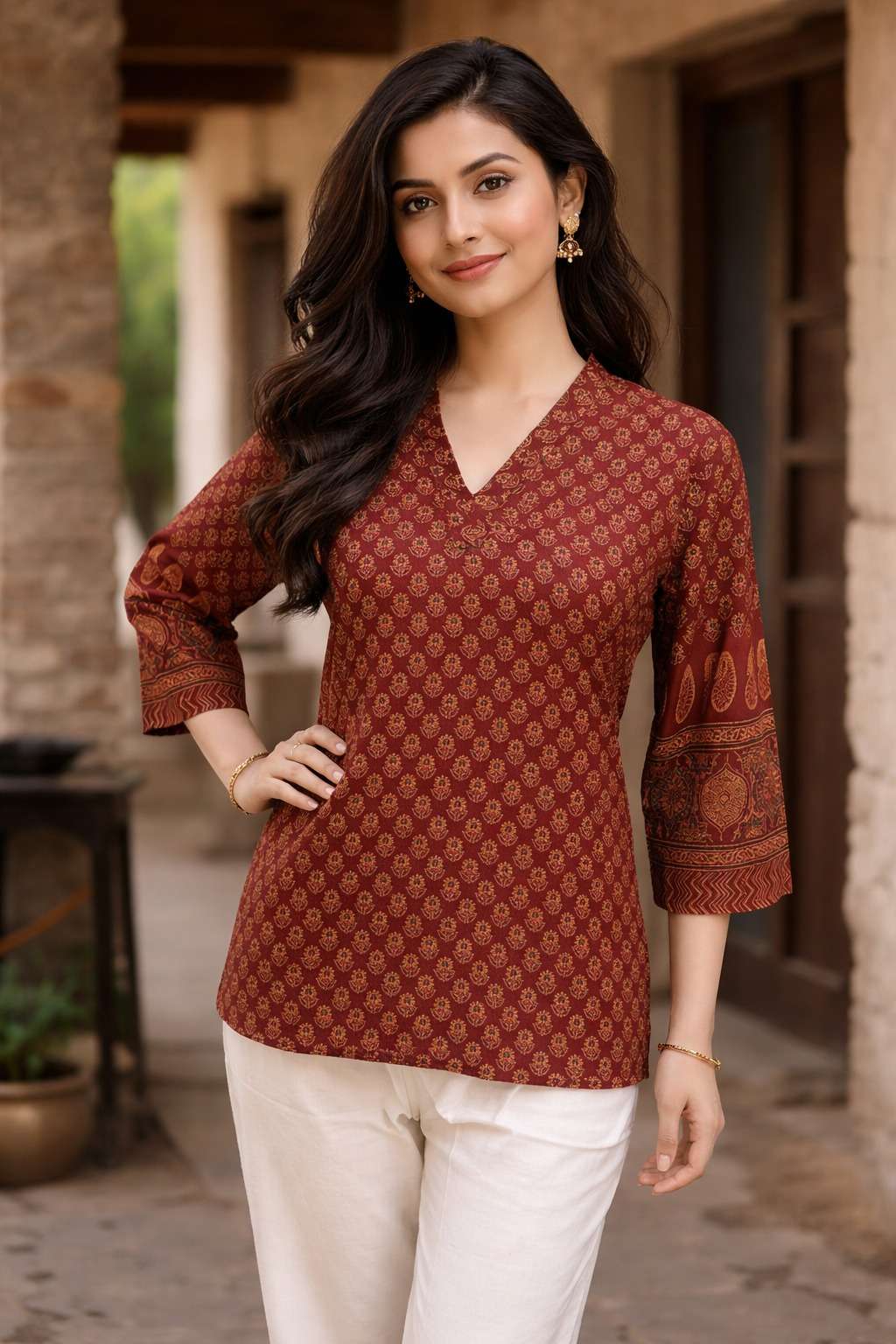 AAWIYA RJ-34 COTTON AJRAKH PRINTED STITCHED KURTIS-00060