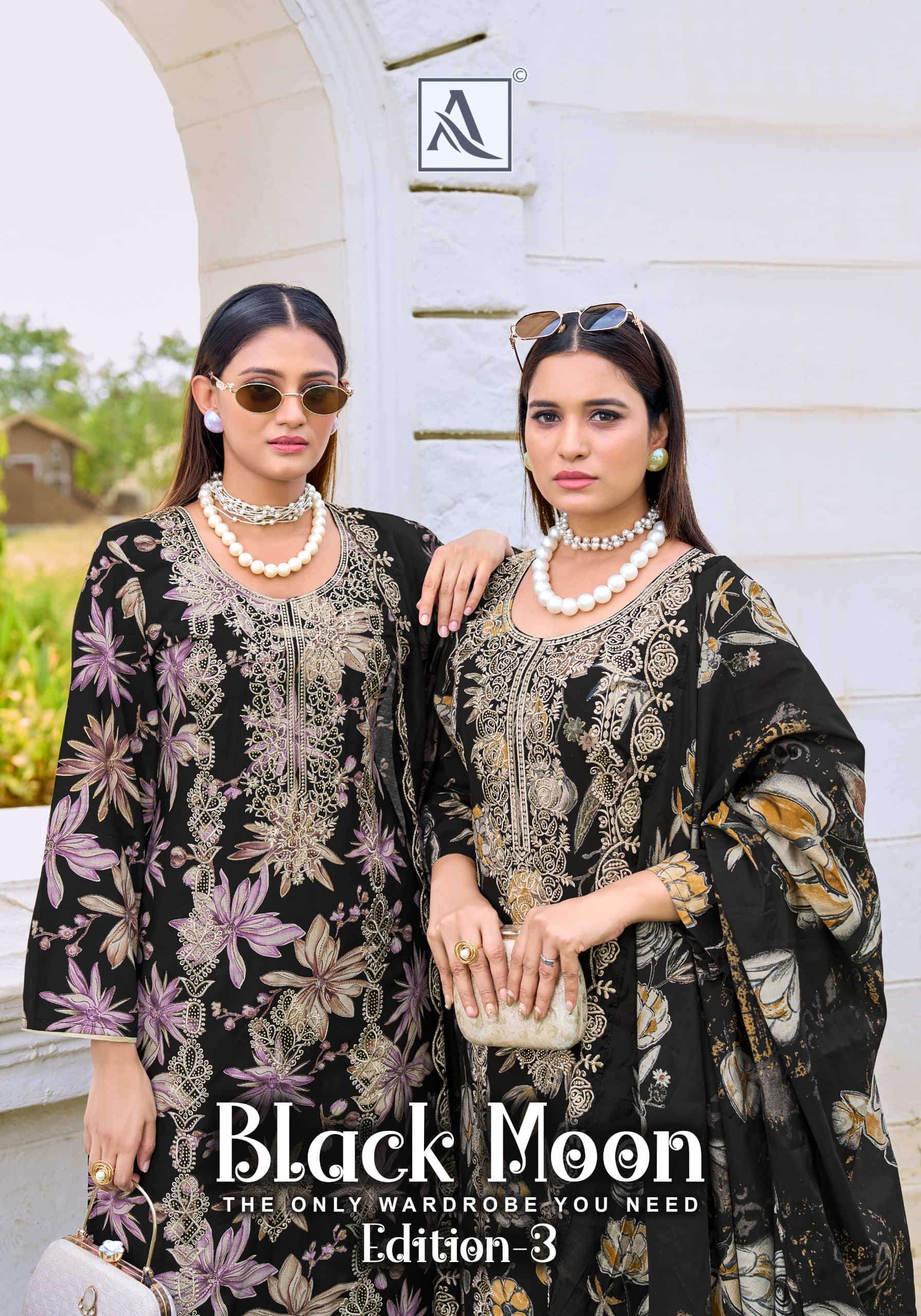 ALOK SUIT BLACK MOON VOL-3 01 TO 06 SERIES VISCOSE RAYON PRINTED SUIT SET-00201