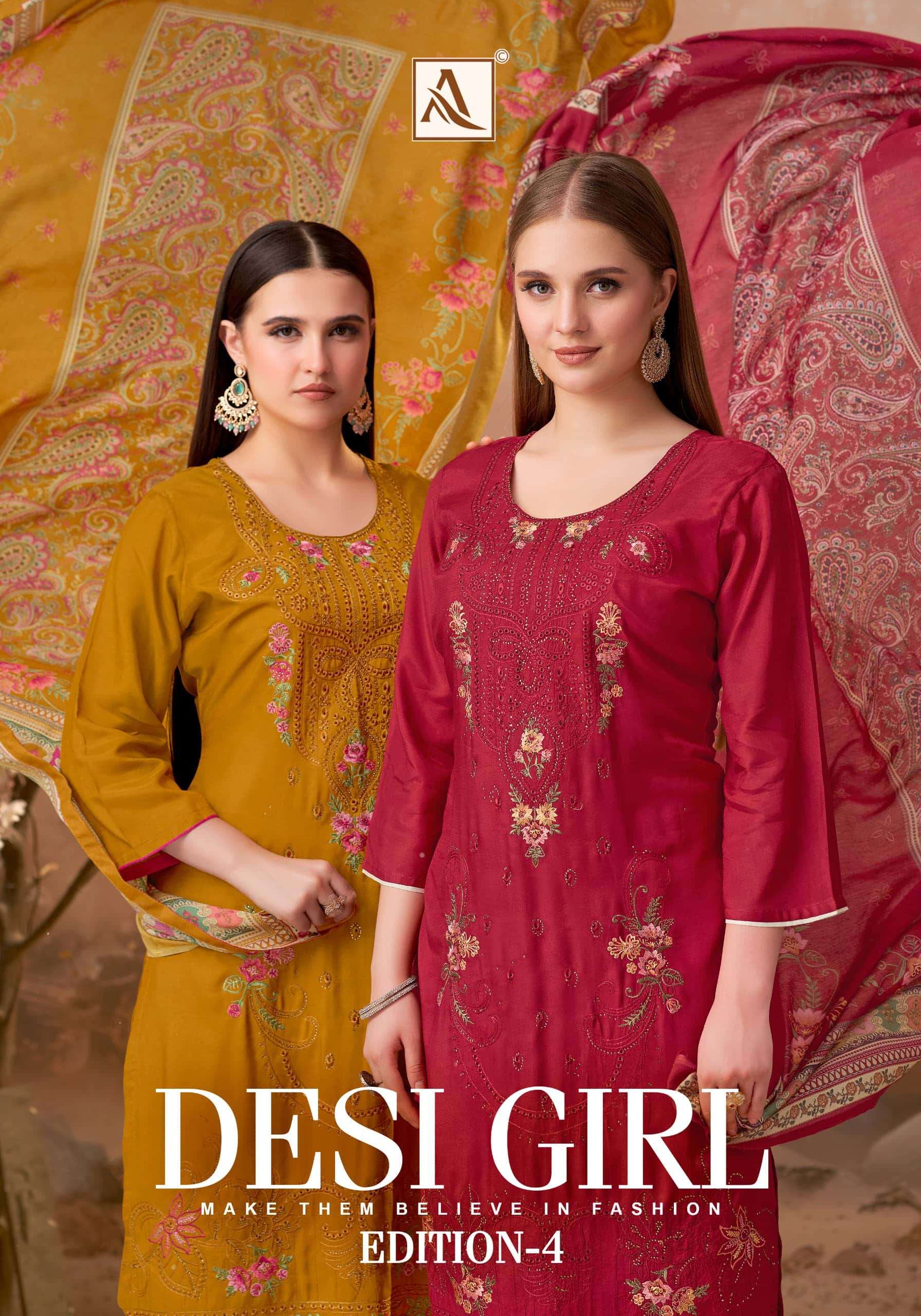 ALOK SUIT DESI GIRL VOL-04 001 TO 006 SERIES VISCOSE MUSLIN PRINTED DRESSES SET-00201