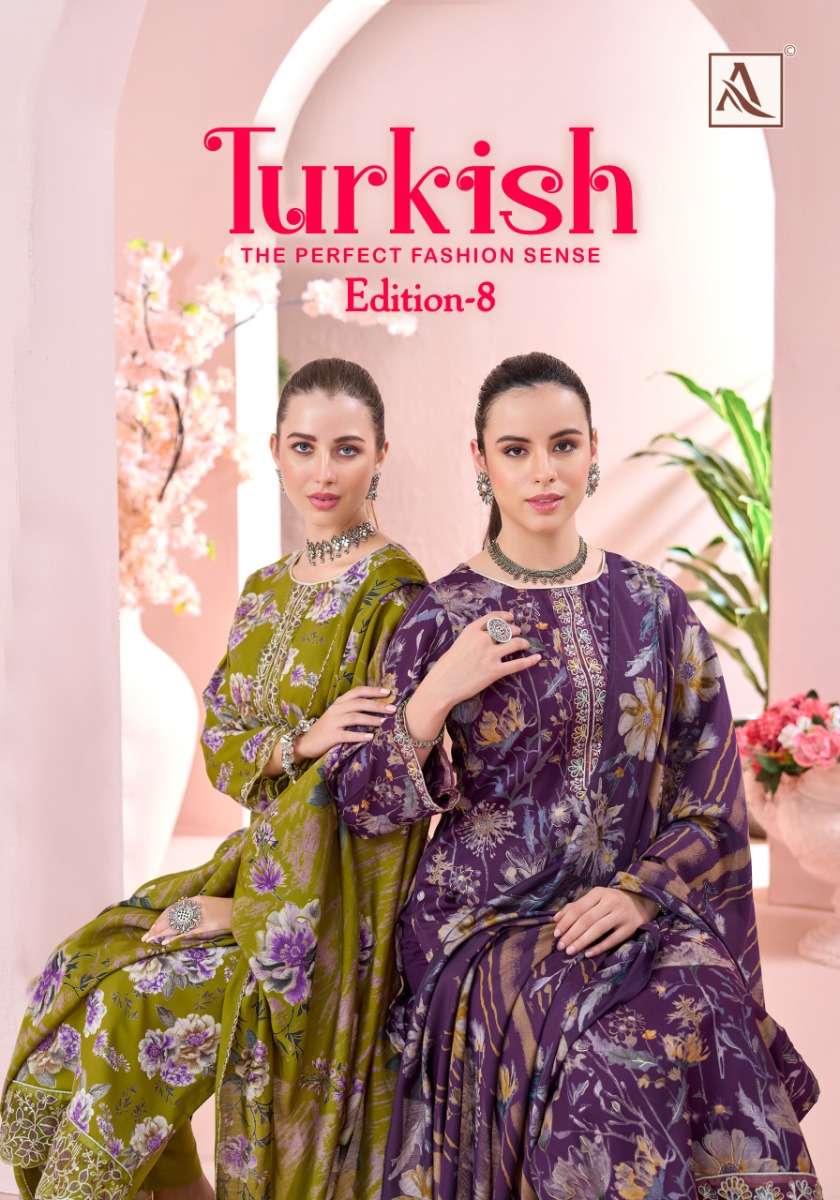 ALOK SUIT TURKISH VOL-8 01 TO 08 SERIES VISCOSE RAYON PREMIUM PRINTED PAKISTANI SUIT SET-00062