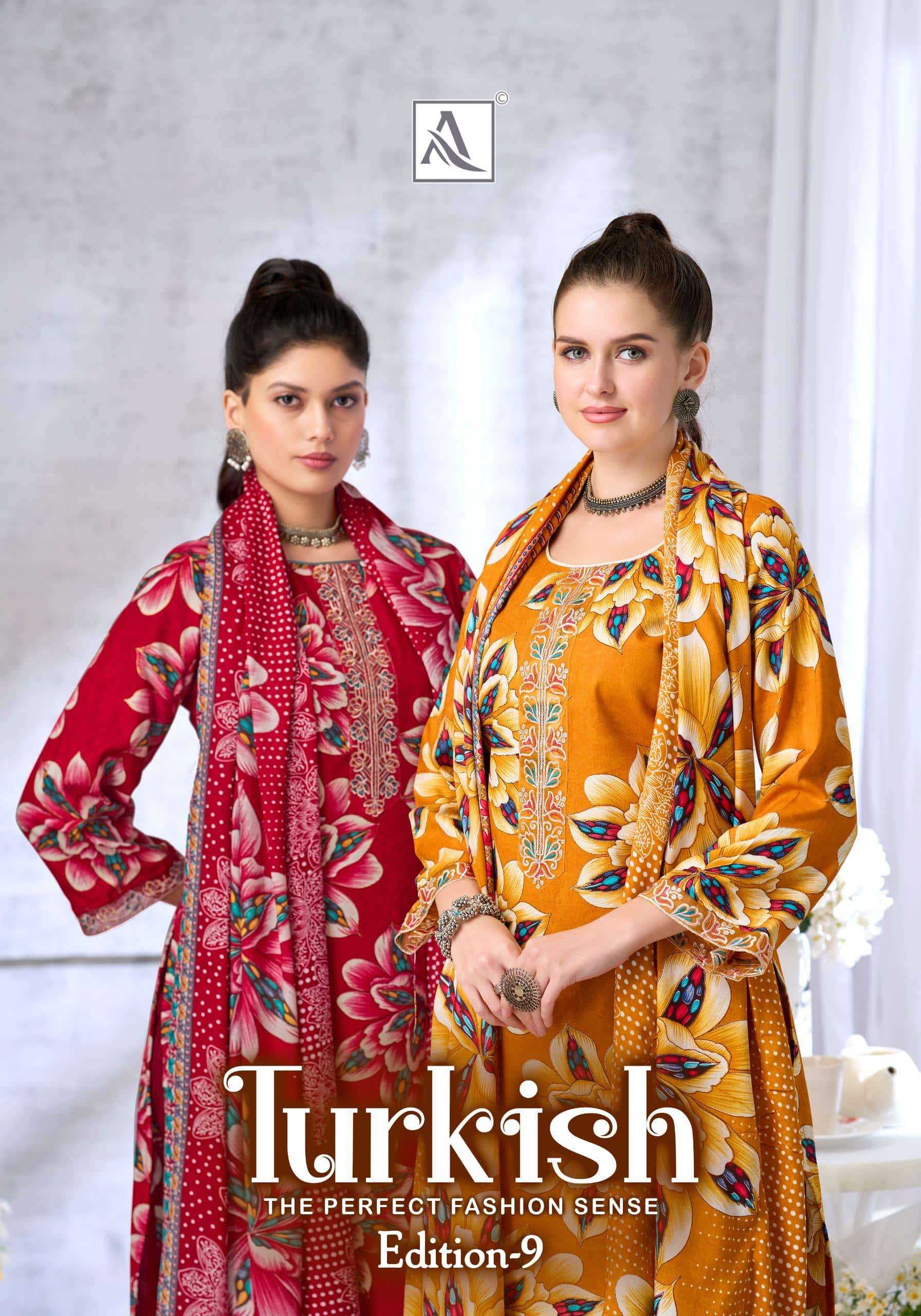 ALOK SUIT TURKISH VOL-9 01 TO 06 SERIES VISCOSE RAYON PRINTED SUIT SET-00062