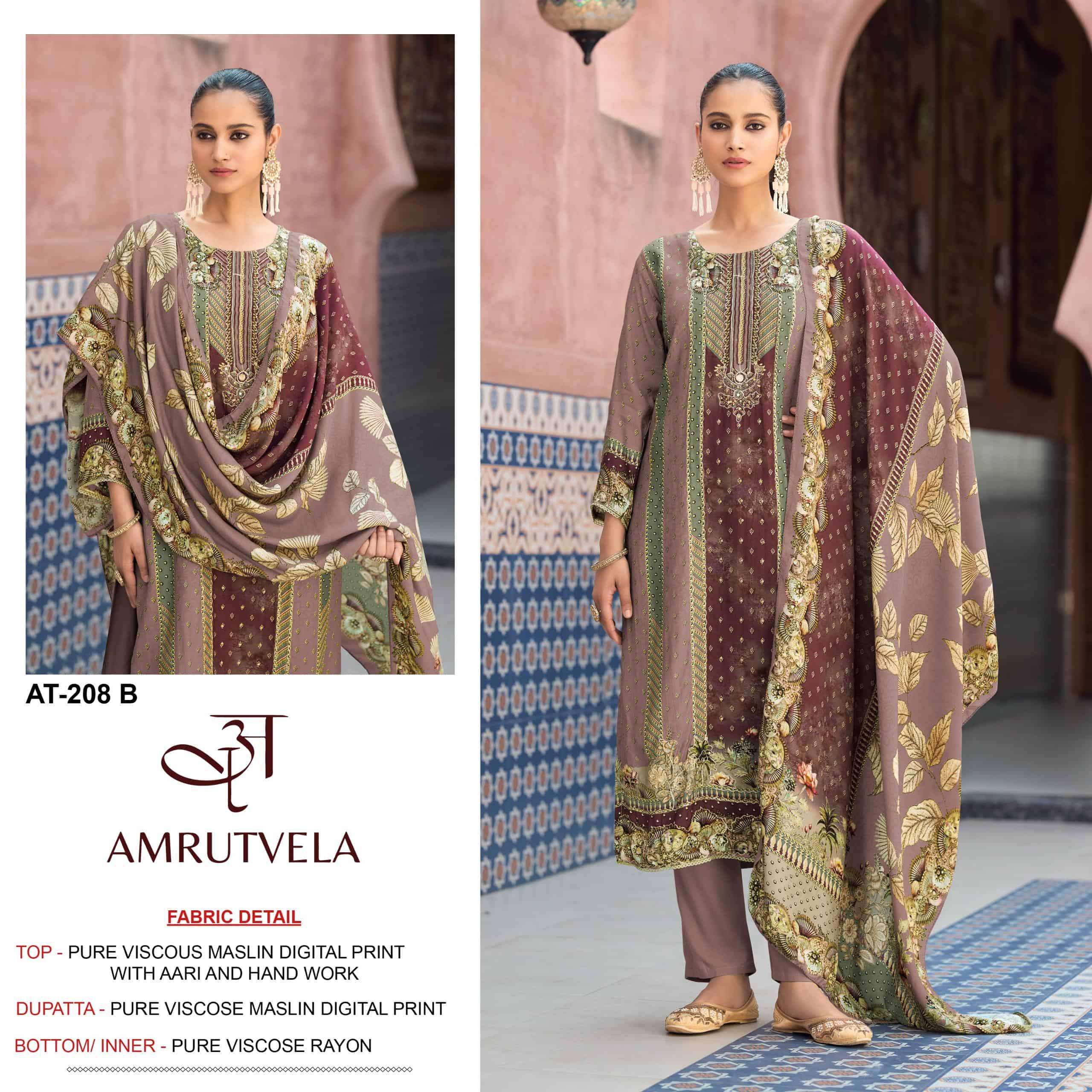 AMRUTVELA AT-208 A TO D SERIES VISCOSE MUSLIN EMBROIDERY PAKISTANI DRESSES-00062