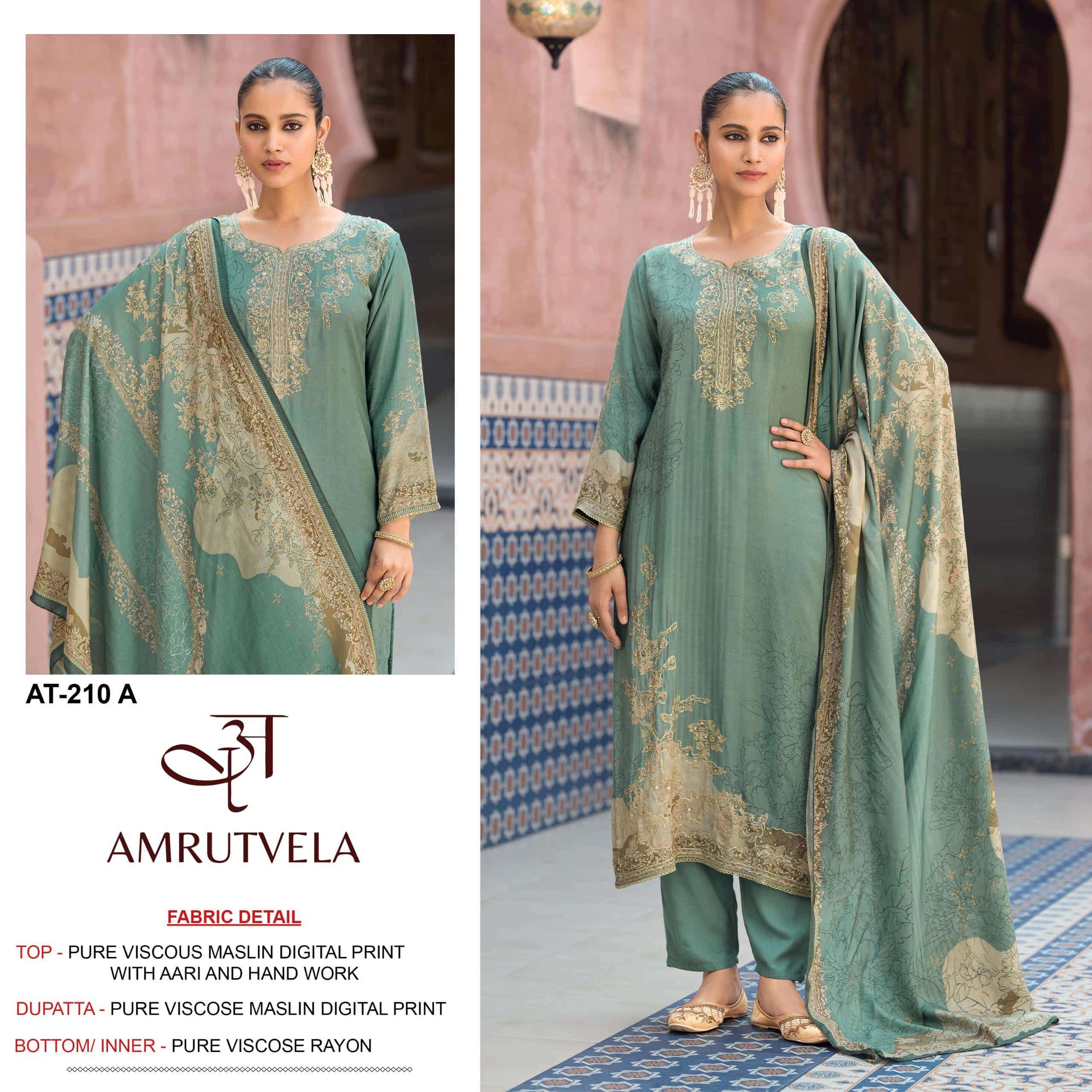 AMRUTVELA AT-210 A TO D SERIES VISCOSE MUSLIN EMBROIDERY SUIT SET-00062