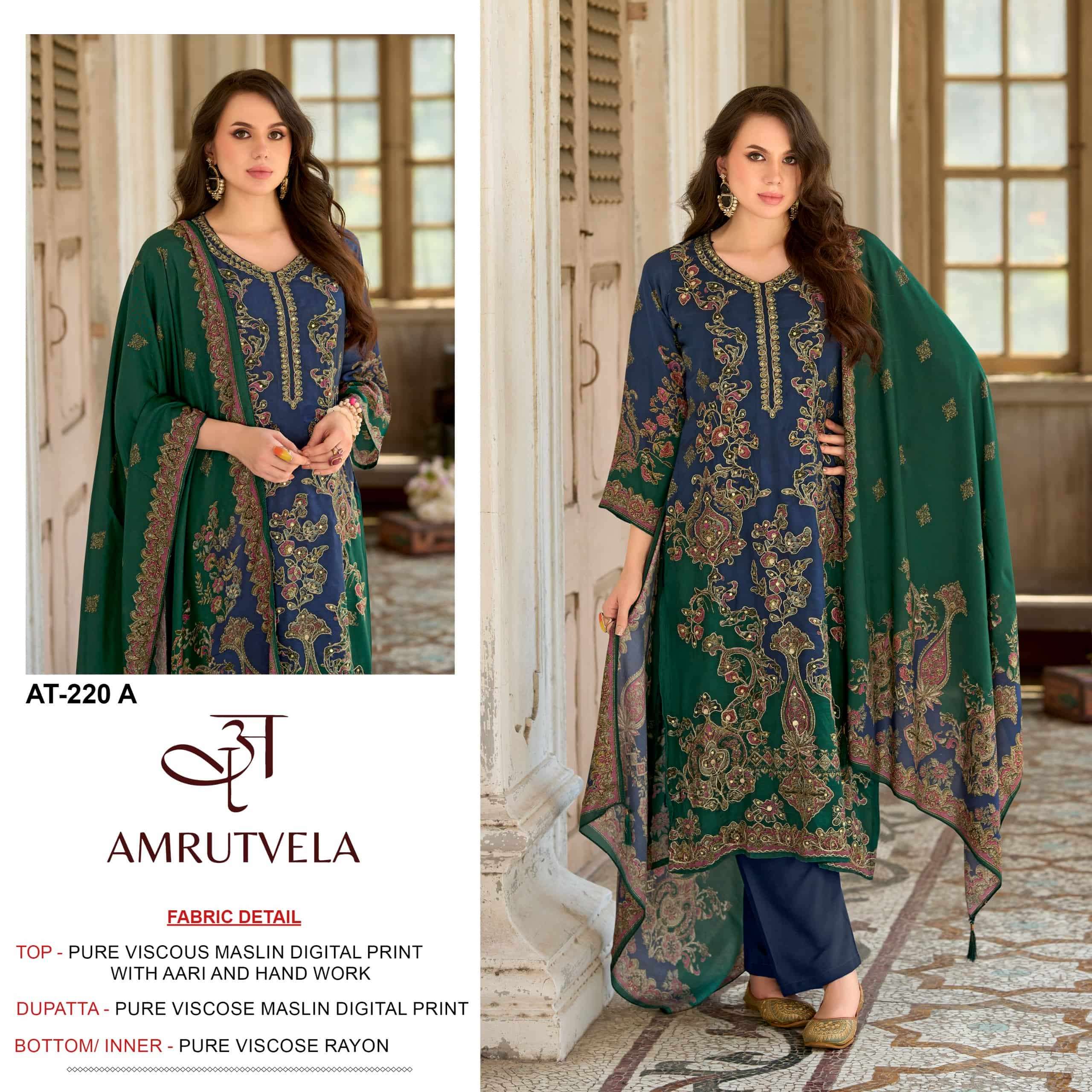 AMRUTVELA AT-220 VISCOSE MUSLIN EMBROIDERY SEMI-STITCHED PAKISTANI SUIT-00201