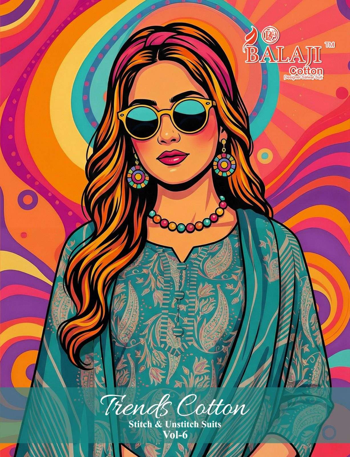 BALAJI COTTON TRENDS COTTON VOL-6 6001 TO 6012 SERIES COTTON PRINTED UNSTITCHED SUIT-00015