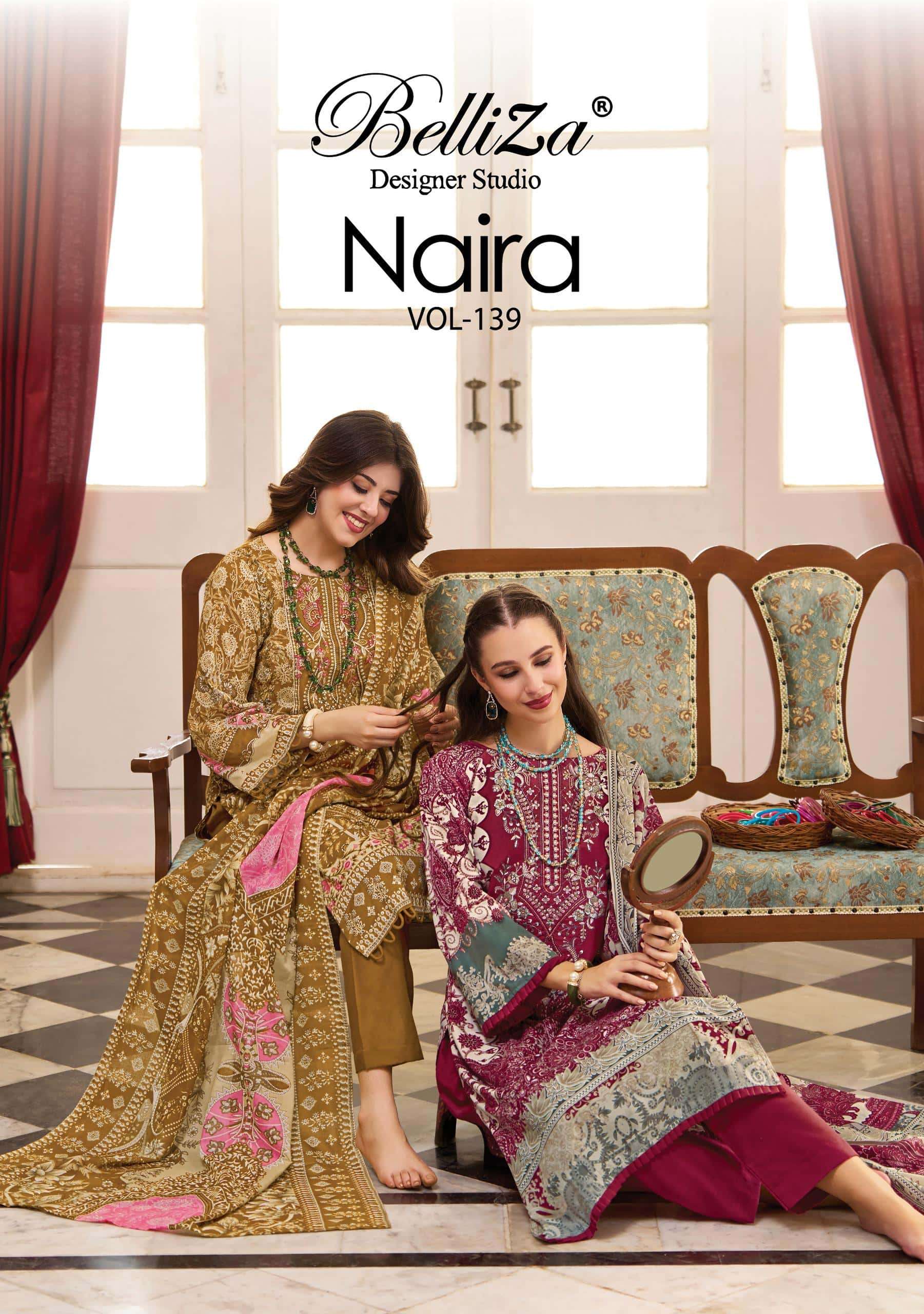 BELLIZA NAIRA VOL-139 01 TO 08 SERIES COTTON PRINTED UNSTITCHED PAKISTANI SUIT SET-00062