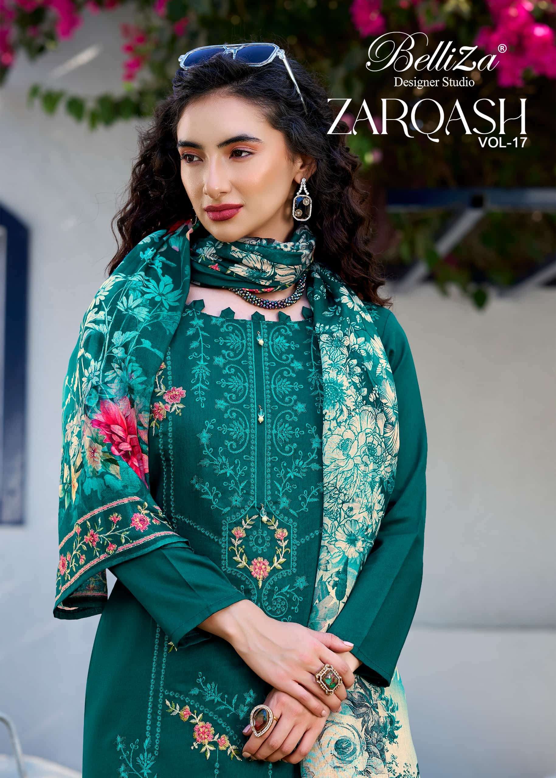 BELLIZA ZARQASH VOL-17 001 TO 006 SERIES HEAVY FANCY PRINTED DRESSES-00011