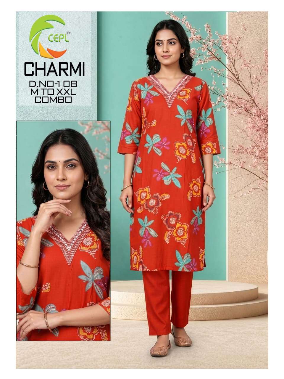 CHARMI BY ASLIWHOLESALE HEAVY VATICAN SILK PRINTED TOP WITH PENT - 00320