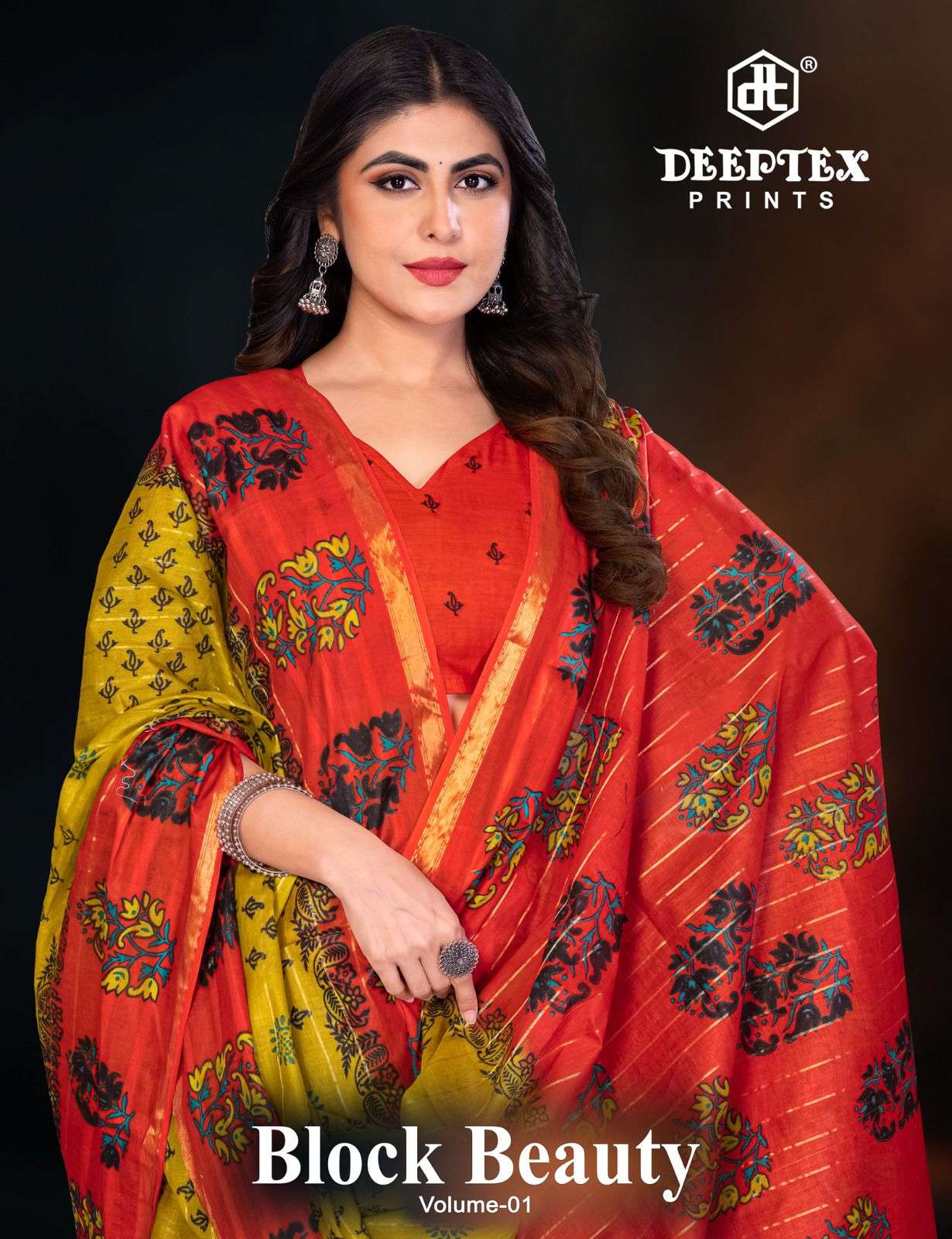 DEEPTEX BLOCK BEAUTY VOL-1 01 TO 10 SERIES COTTON PREMIUM PRINTED SAREES-00015