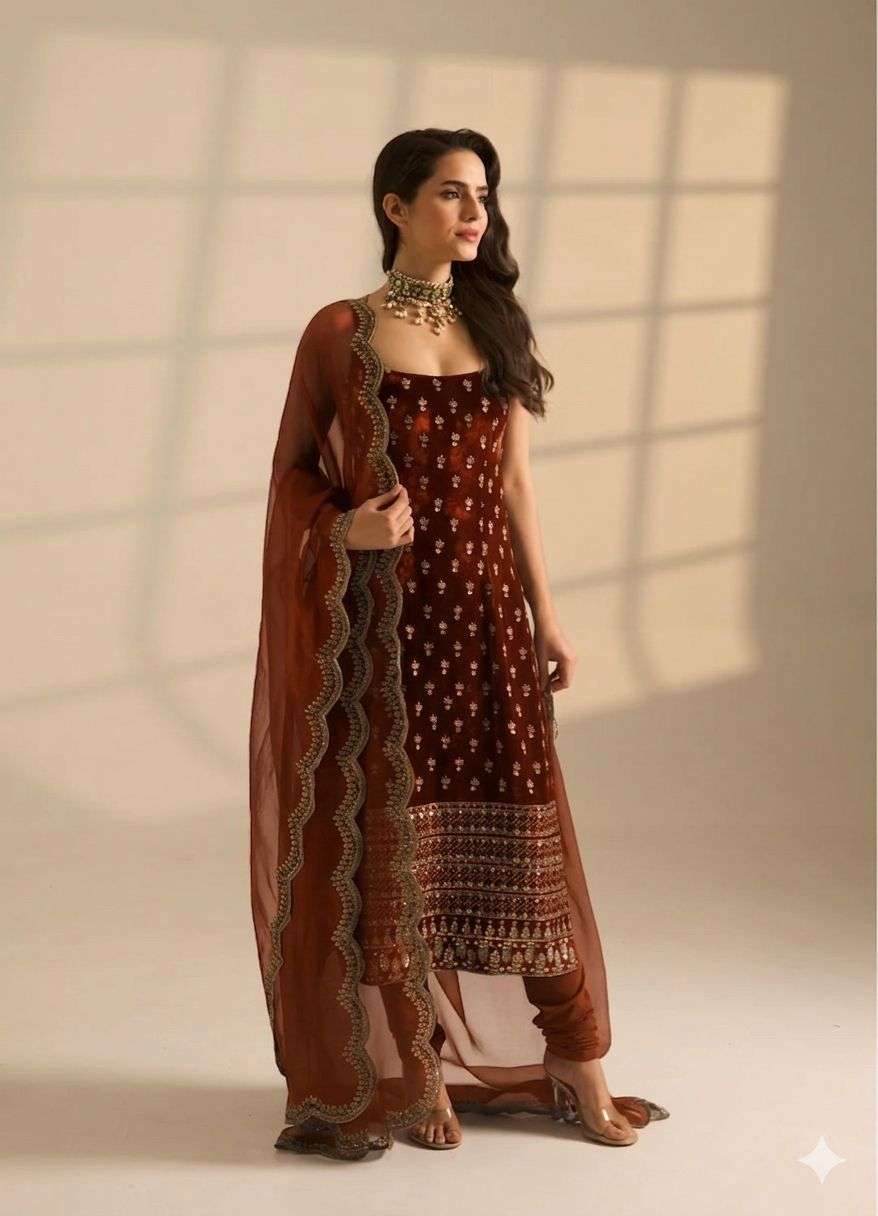 DN-575 BY ASLIWHOLESALE SATIN EMBROIDERY STITCHED DRESSES - 00232