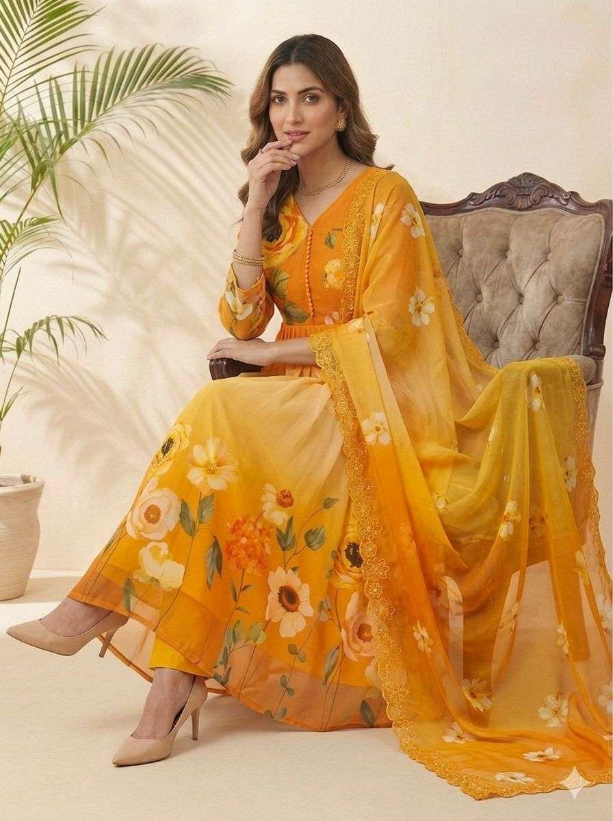 DN-580 BY ASLIWHOLESALE FAUX GEORGETTE PRINTED ANARKALI SUITS - 00232