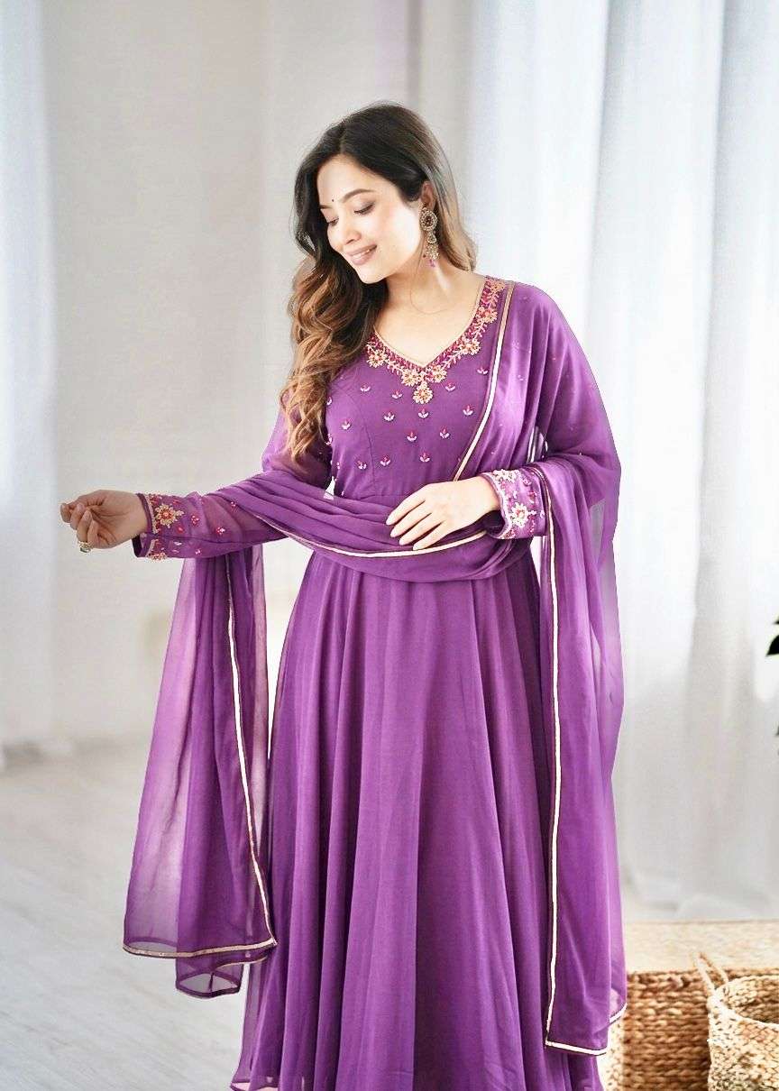 DN-582 BY ASLIWHOLESALE FAUX GEORGETTE STITCHED ANARKALI SUITS - 00232