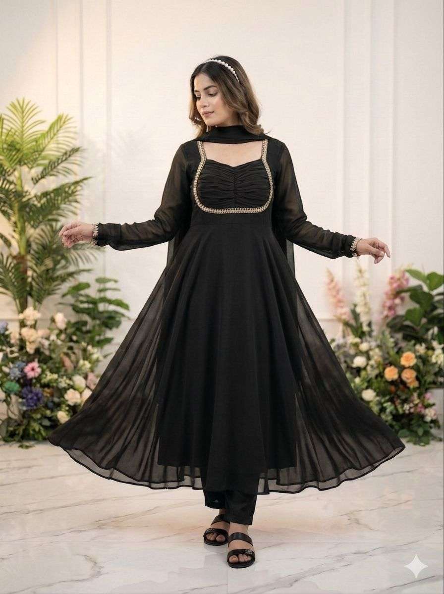 DN- 587 BY ASLIWHOLESALE FAUX GEORGETTE STITCHED ANARKALI SUITS - 00232