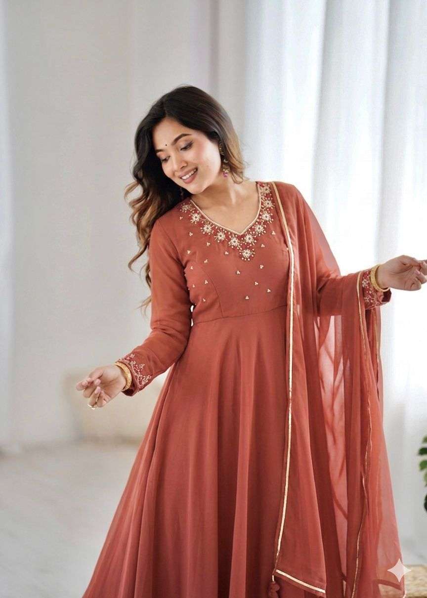 DN-588 BY ASLIWHOLESALE FAUX GEORGETTE STITCHED ANARKALI SUITS - 00232