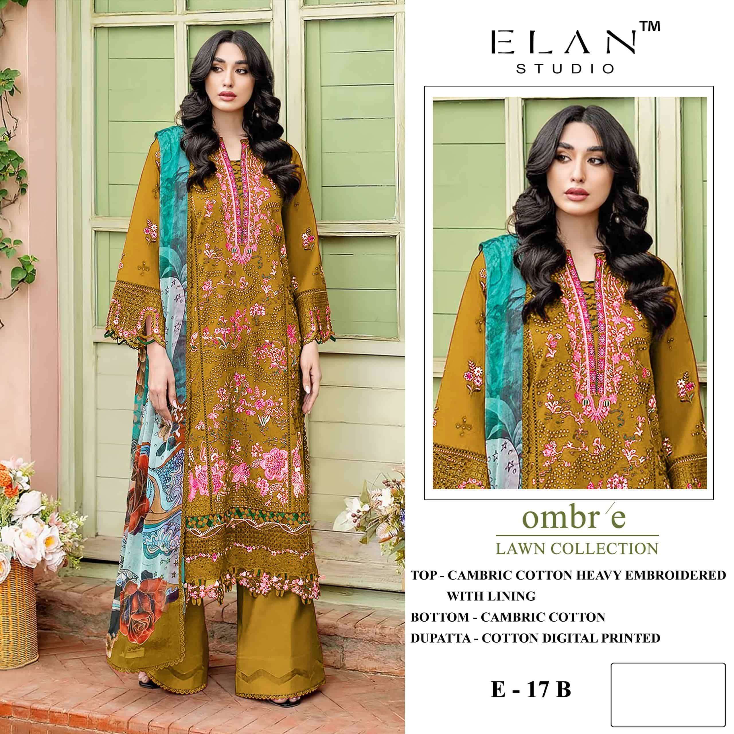 ELAN LAWN STUDIO E-17 CAMBRIC COTTON LAWN EMBROIDERY PAKISTANI SUIT-00201