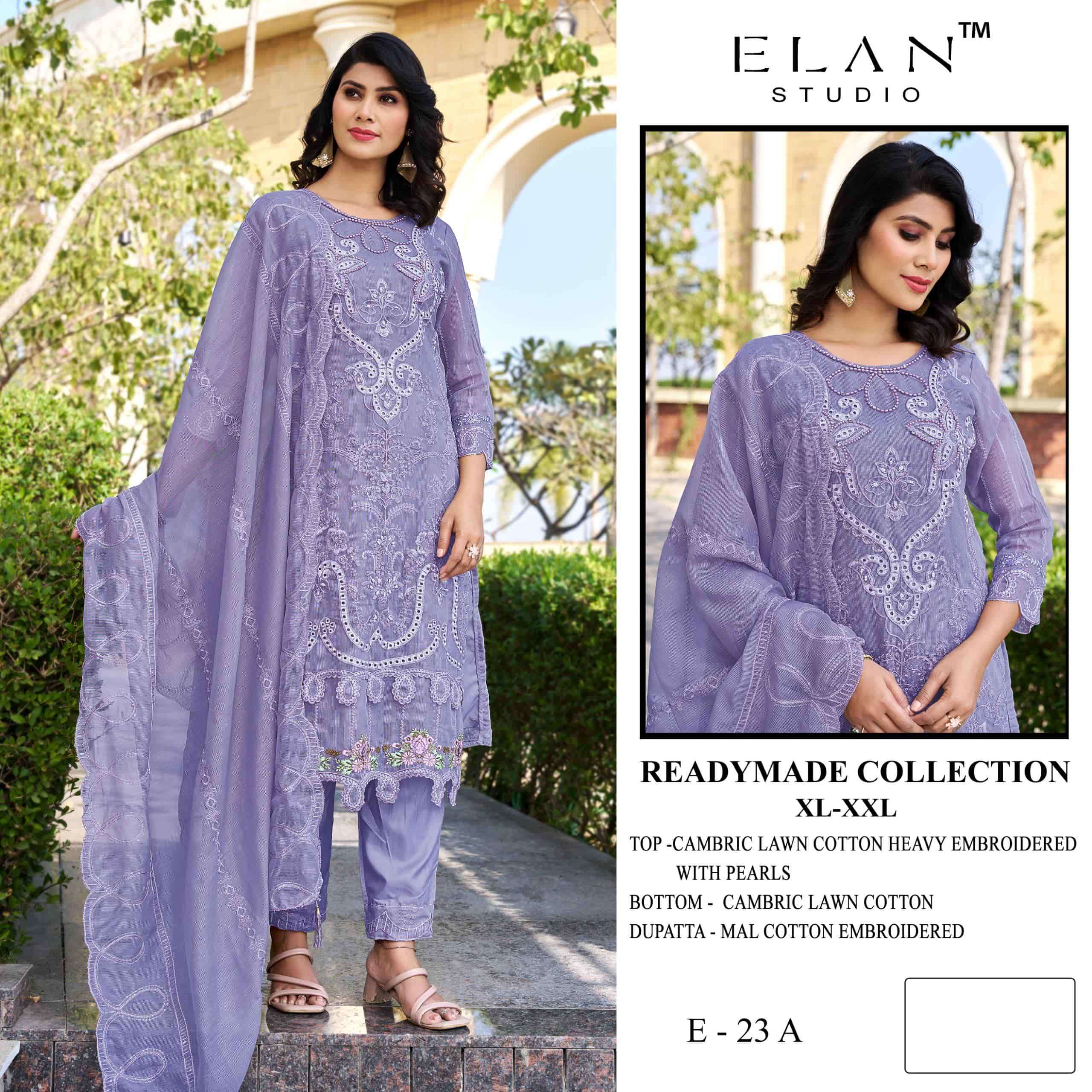 ELAN LAWN STUDIO E-25 CAMBRIC COTTON EMBROIDERY PAKISTANI SUIT SET-00011