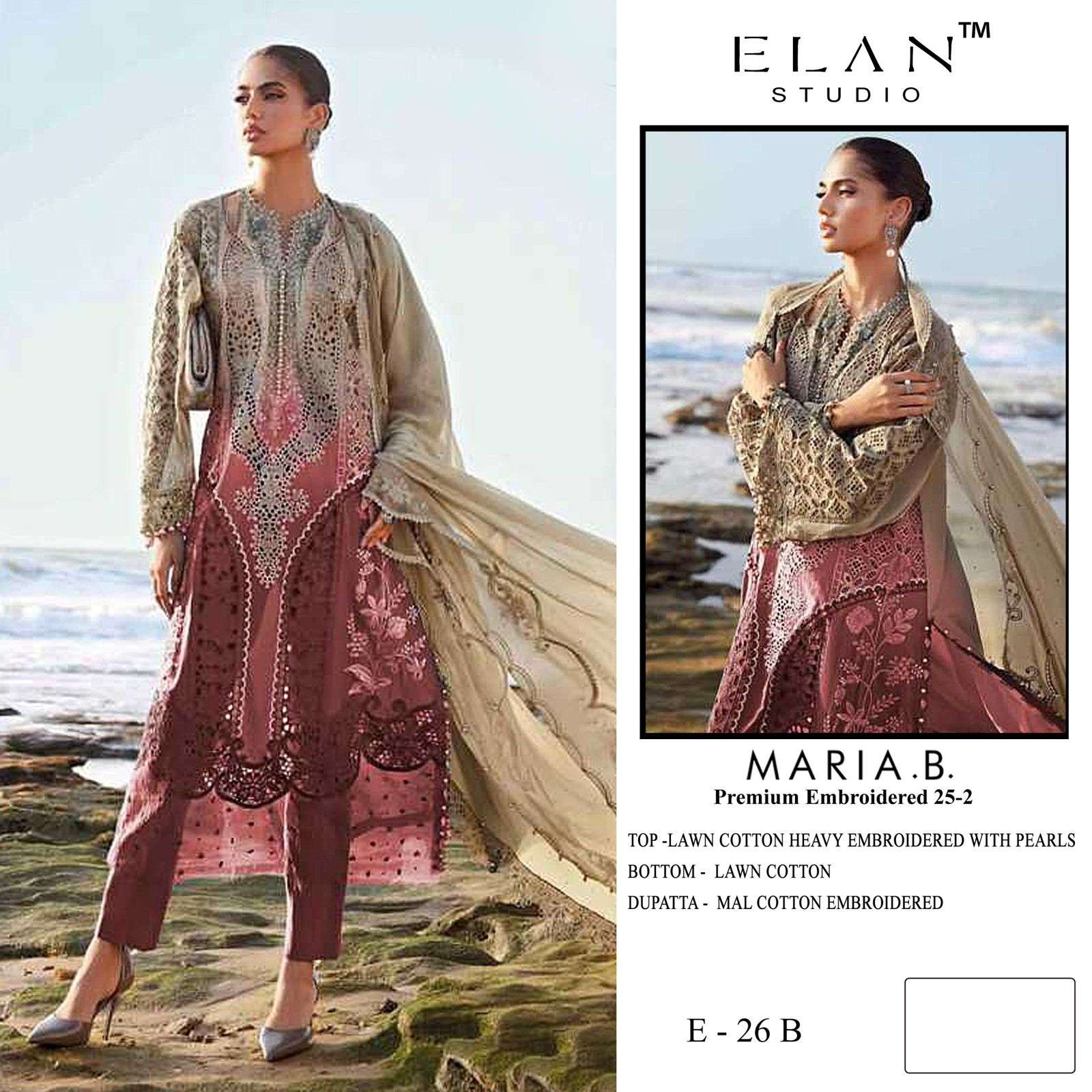 ELAN LAWN STUDIO E-26 A TO D SERIES CAMBRIC LAWN COTTON EMBROIDERY DRESSES-00201