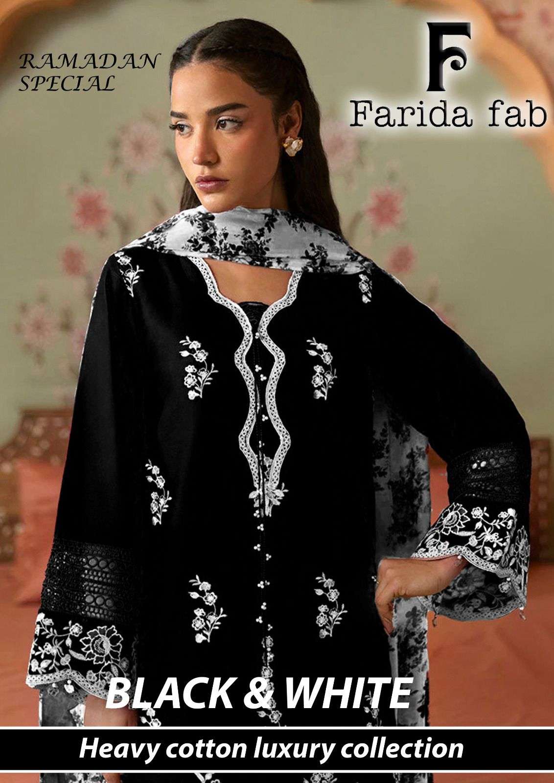 FARIDA FAB BLACK AND WHITE 1001 TO 1006 SERIES COTTON PRINTED DRESSES-00062