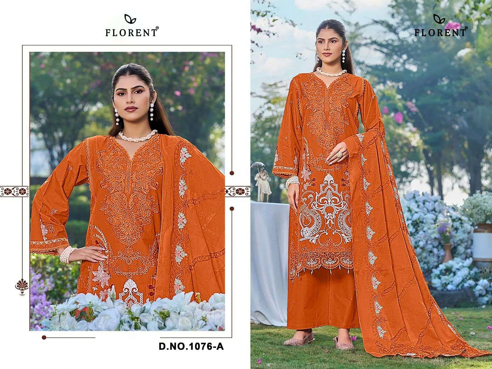 FLORENT 1076 A TO D SERIES CAMBRIC COTTON EMBROIDERY PAKISTANI DRESSES-00062
