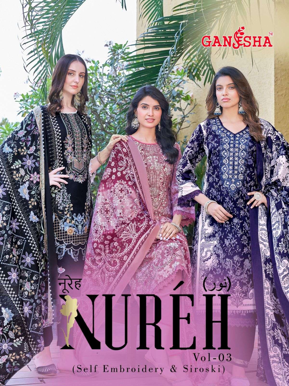 GANESHA NUREH VOL-3 3006 TO 3013 SERIES COTTON UNSTITCHED PAKISTANI SUIT SET-00062