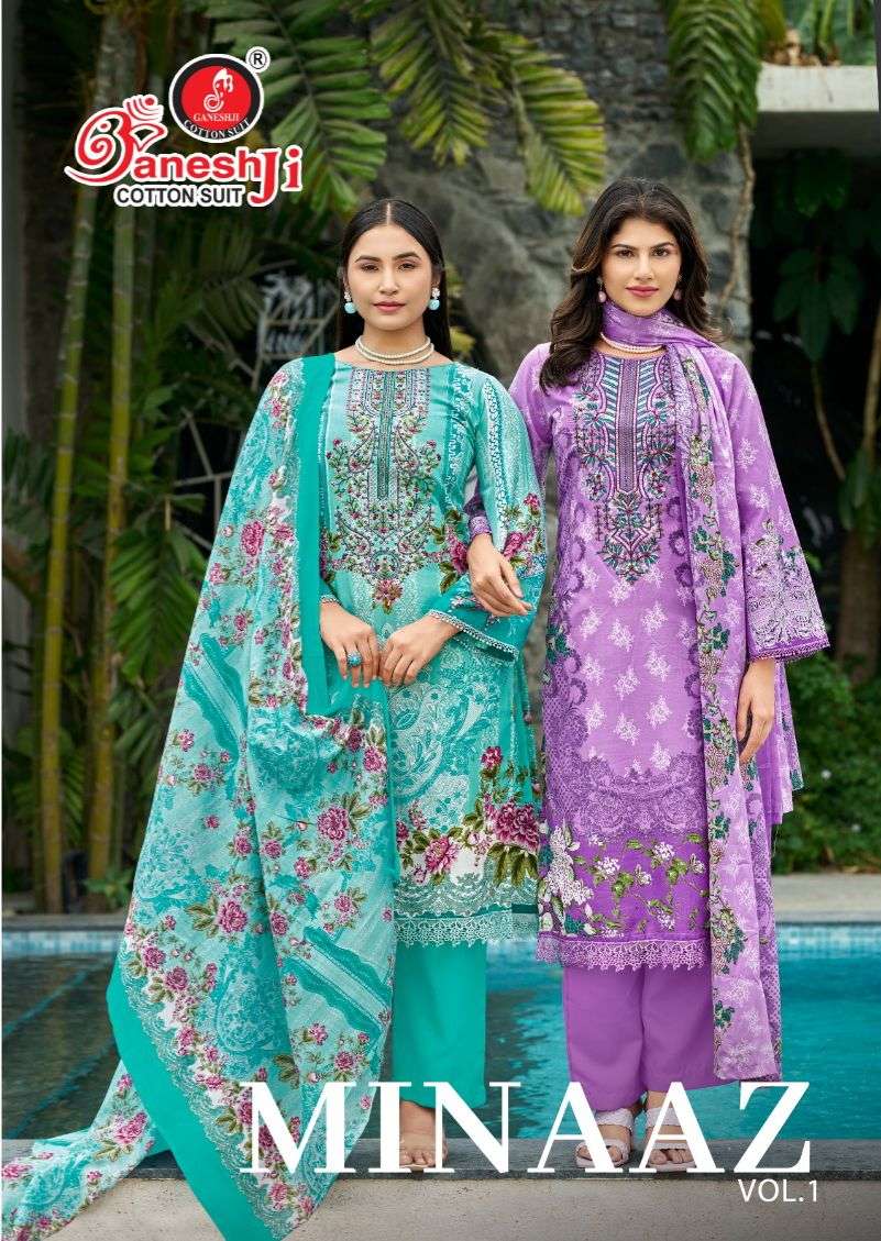 GANESHJI MINAAZ VOL-1 1001 TO 1008 SERIES PREMIUM COTTON UNSTITCHED PAKISTANI DRESSES-00062