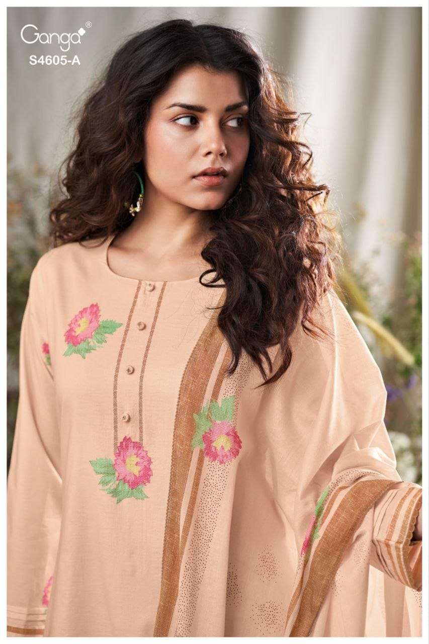 GANGA FASHION ERIXA S-4605 SERIES COTTON PRINTED UNSTITCHED DRESSES-00252