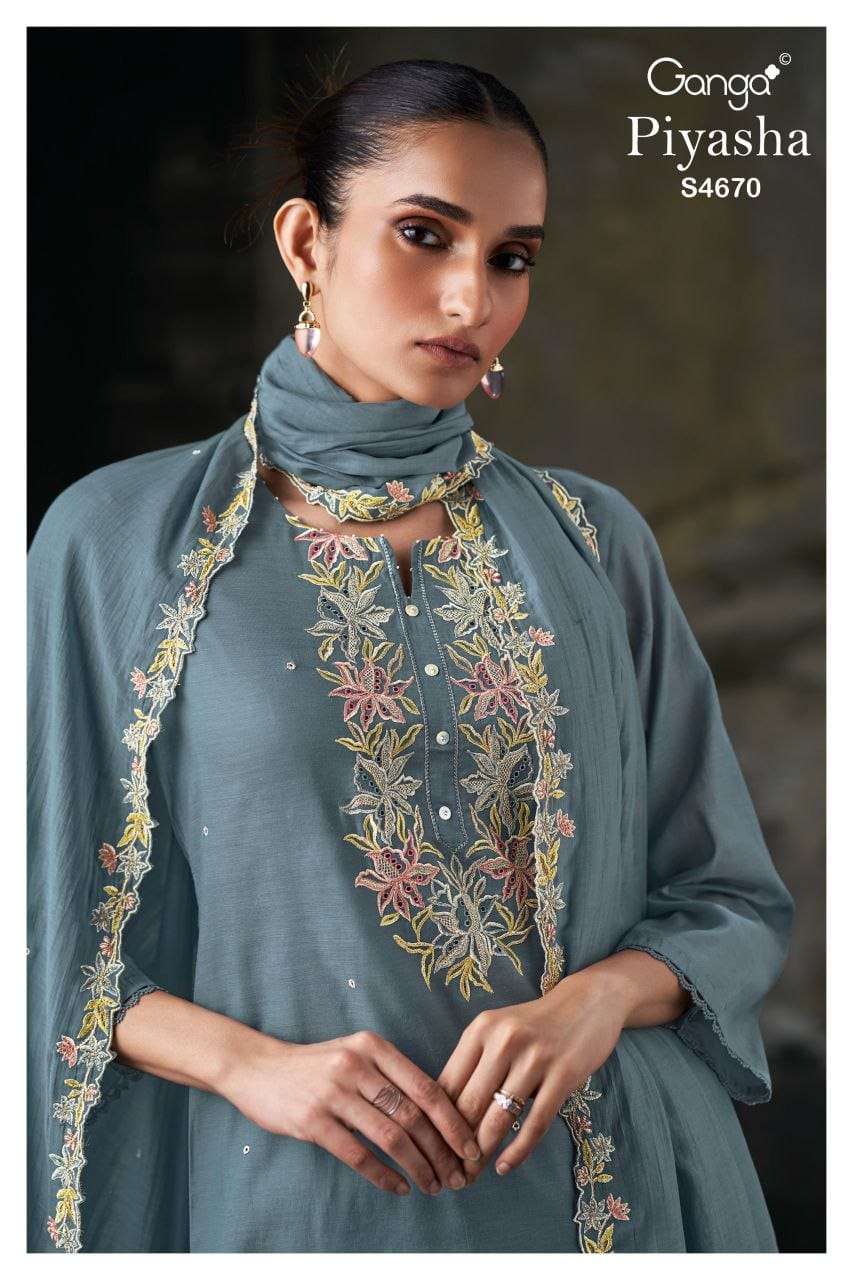 GANGA FASHION PIYASHA S-4670 SERIES BEMBERG MAL EMBROIDERY DRESSES-00252
