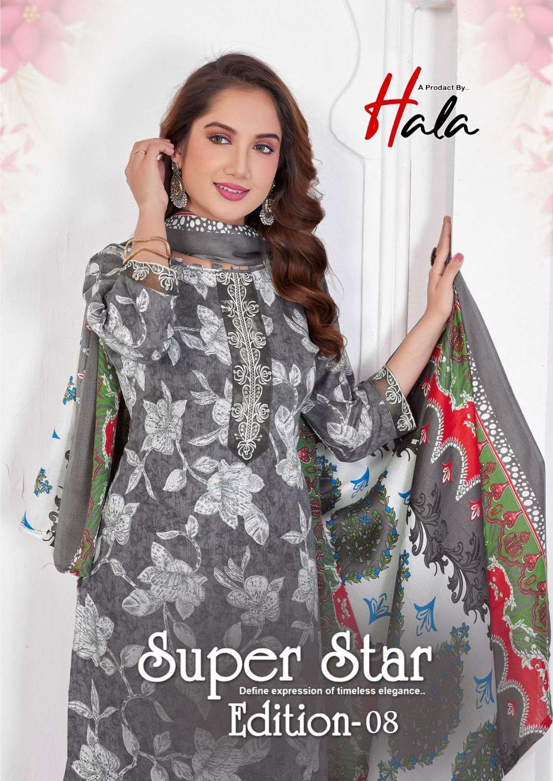 HALA SUPERSTAR VOL-8 8001 TO 8006 SERIES COTTON PRINTED PAKISTANI DRESSES-00201