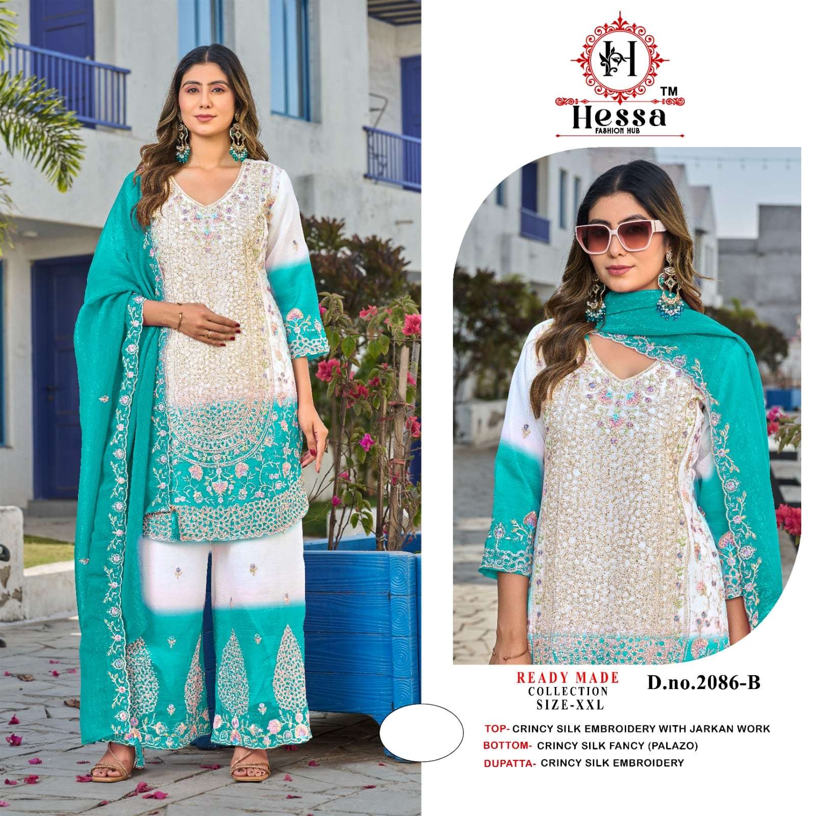 HESSA 2086 A TO D SERIES SILK EMBROIDERY PAKISTANI STITCHED DRESSES-00310