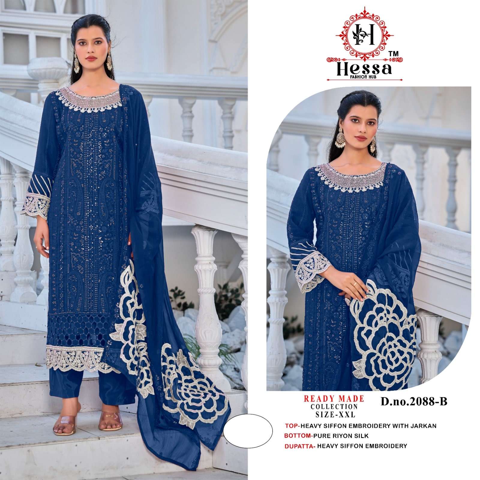 HESSA 2088 A TO D SERIES CHIFFON SILK EMBROIDERY PAKISTANI STITCHED DRESSES-00310