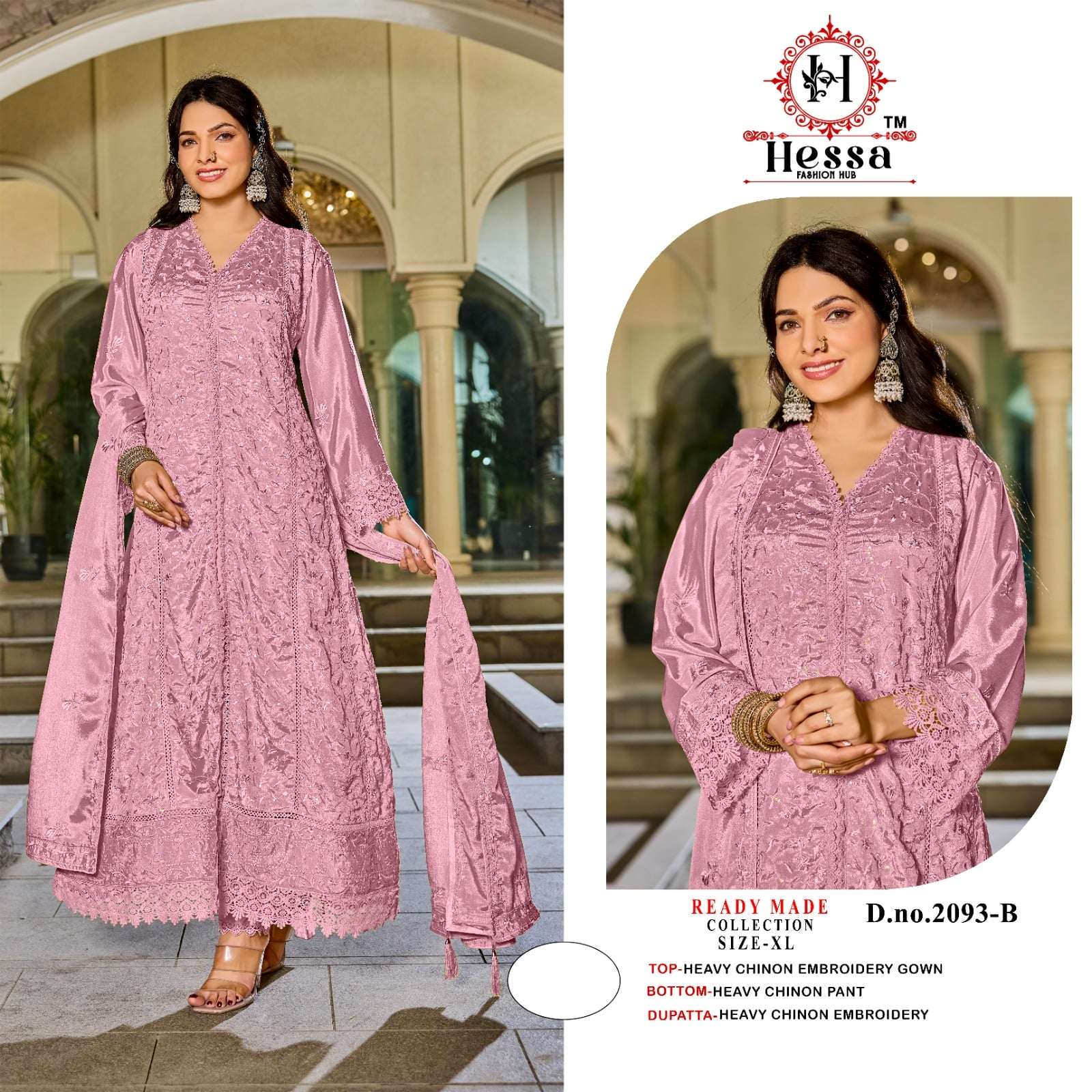 HESSA 2093 A TO D SERIES CHINON EMBROIDERY PAKISTANI STITCHED DRESSES-00310